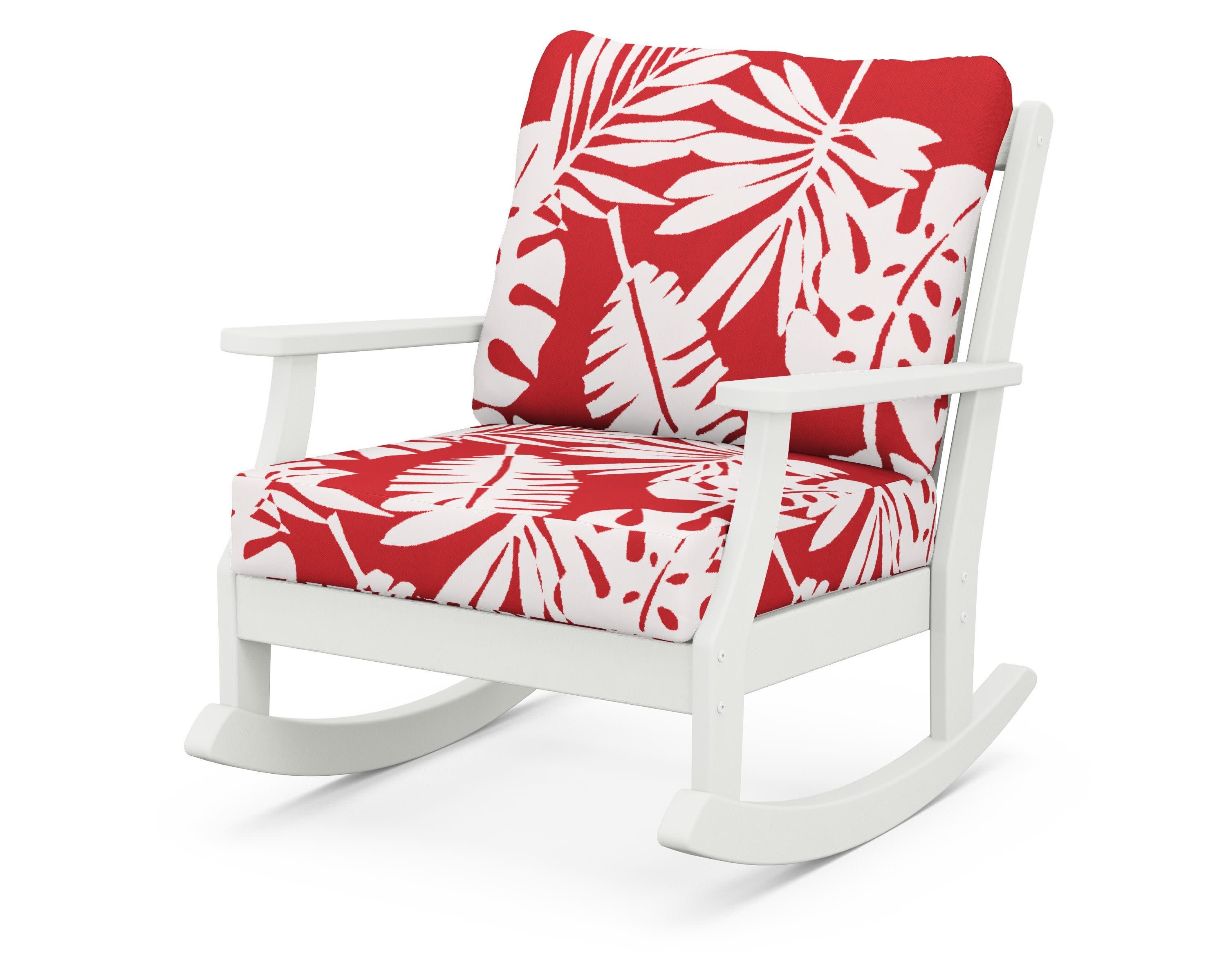 Braxton Deep Seating Rocking Chair in Vintage White / Leaf Crimson
