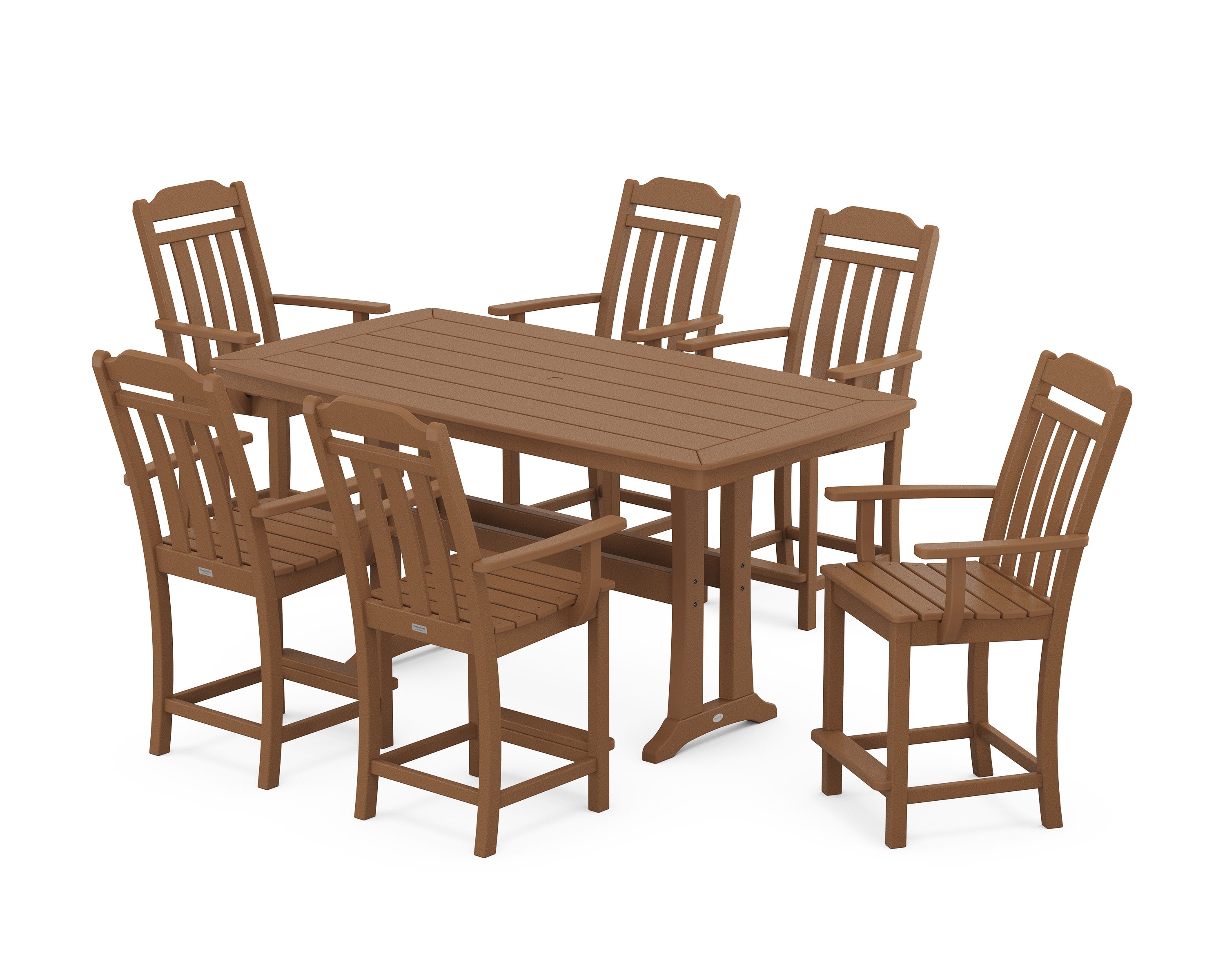Cottage Arm Chair 7-Piece Counter Set with Trestle Legs in Teak