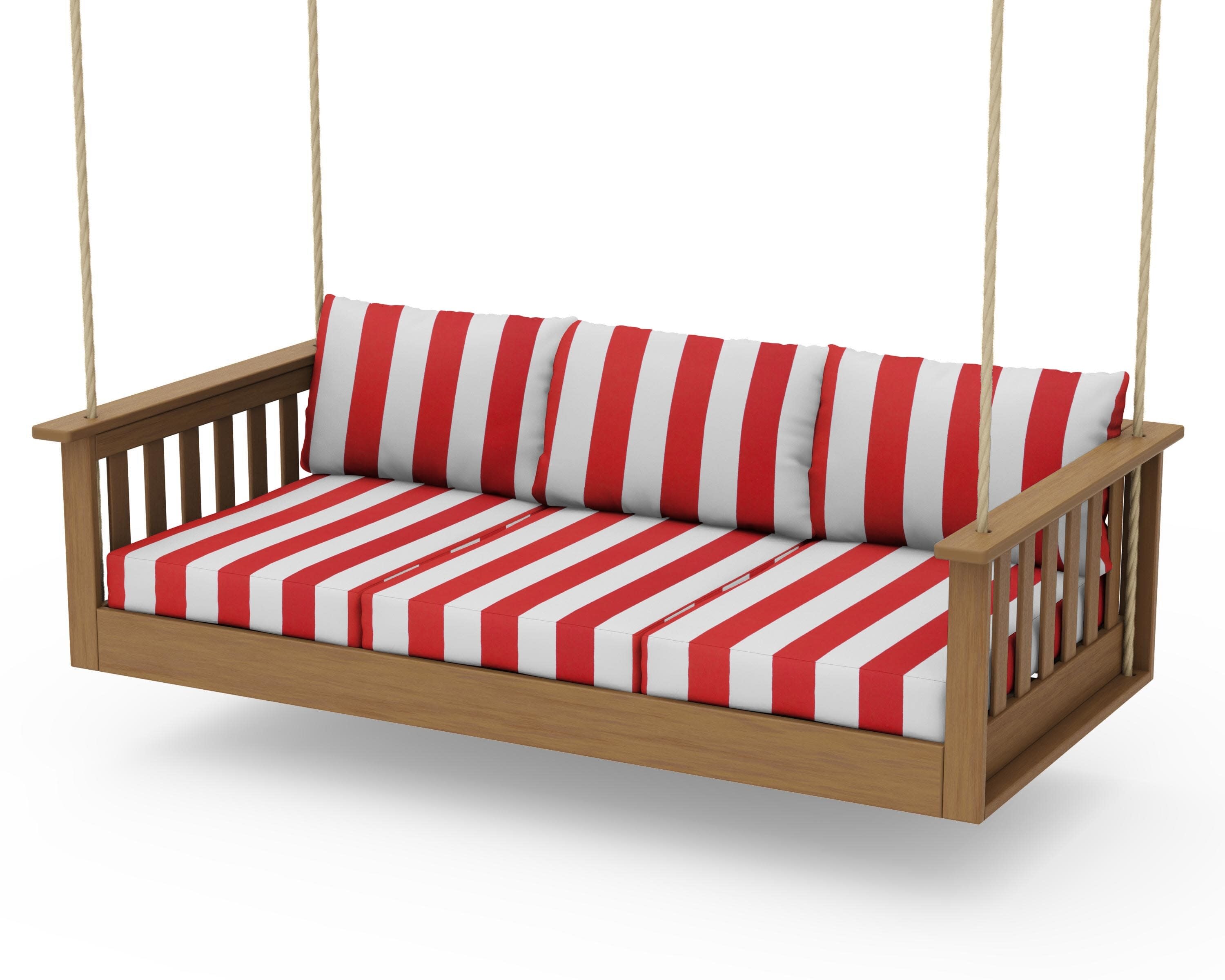 Vineyard Daybed Swing in Natural / Cabana Stripe Crimson