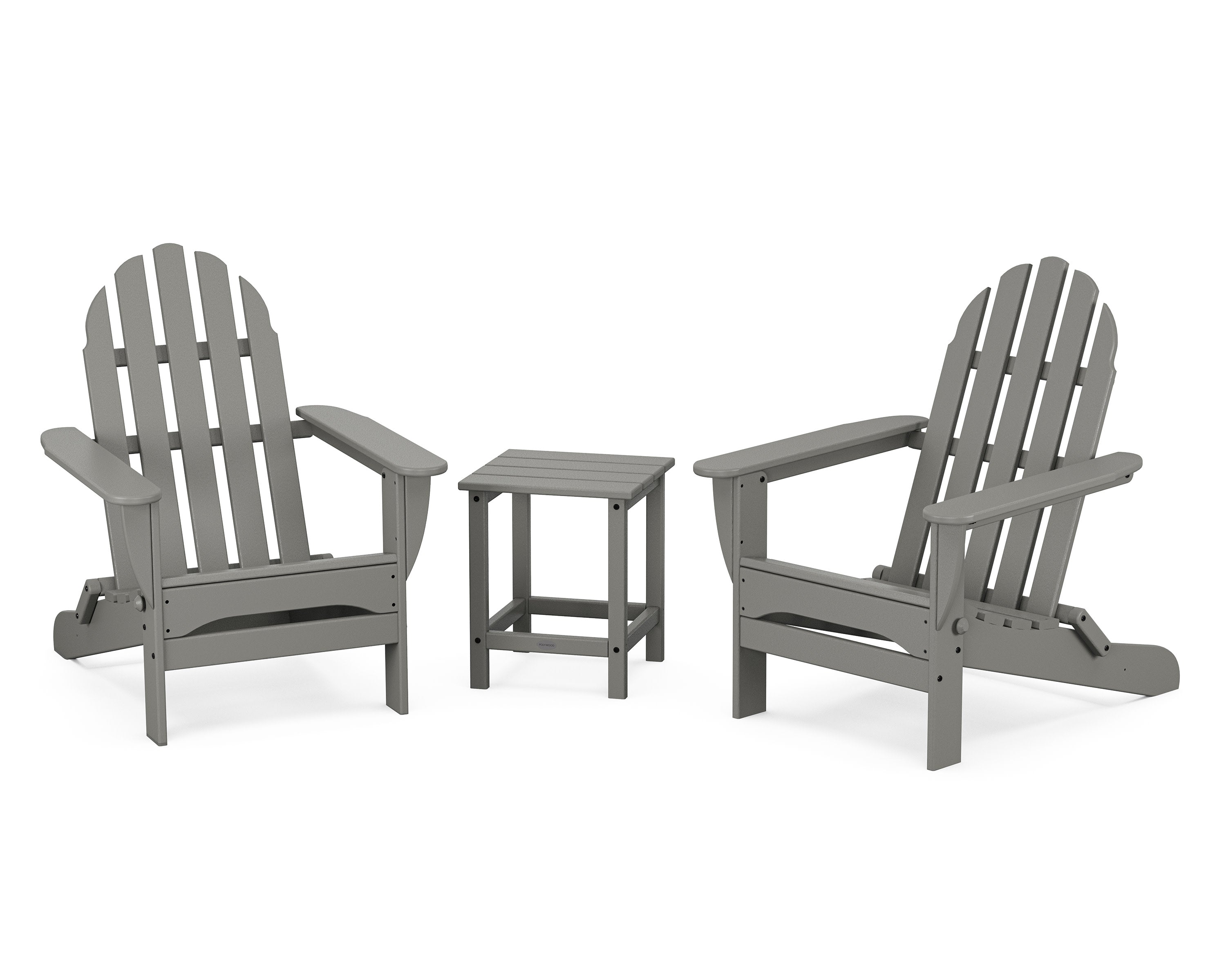 Classic Folding Adirondack 3-Piece Set with Long Island 18" Side Table in Slate Grey