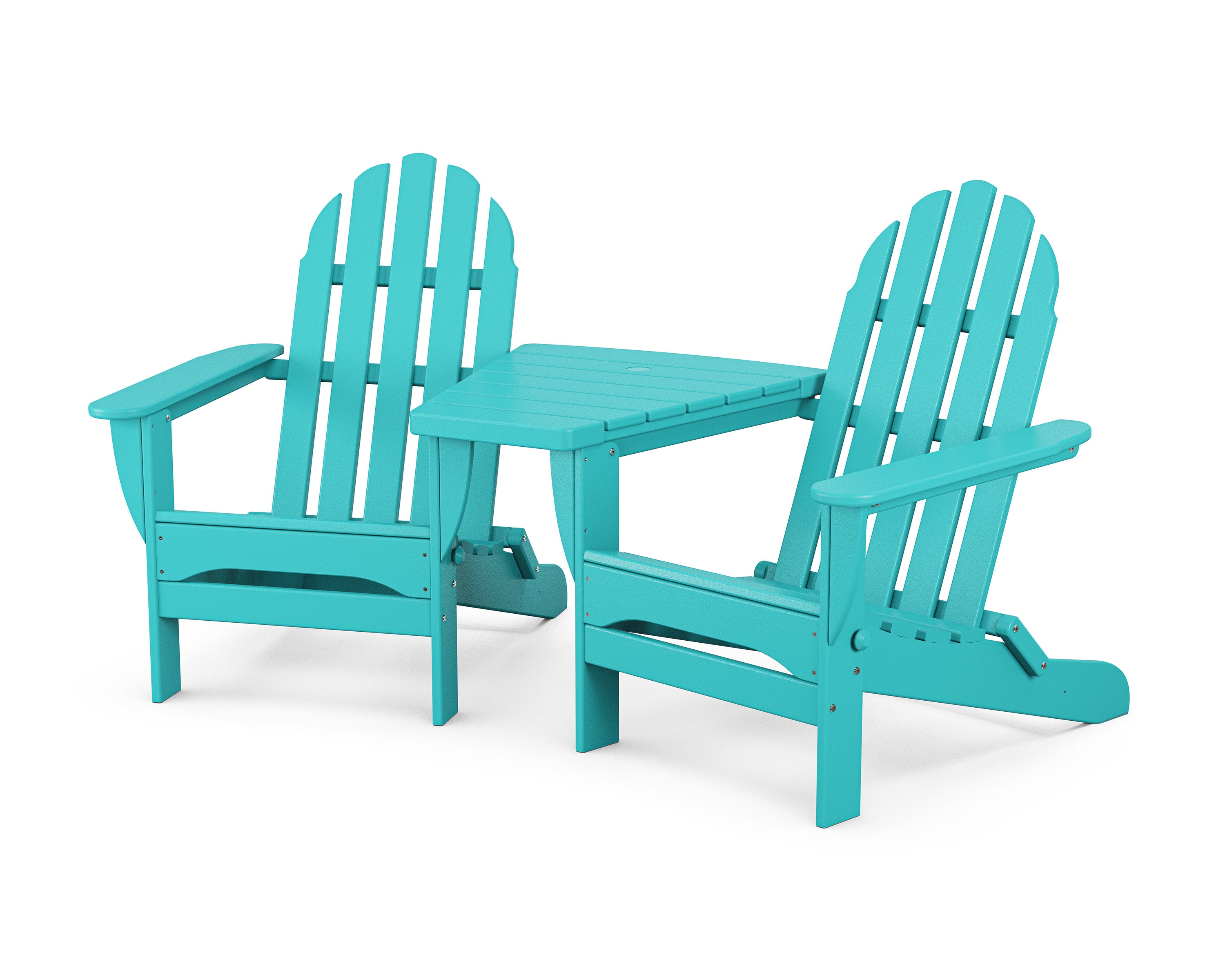 Classic Folding Adirondacks with Angled Connecting Table in Aruba