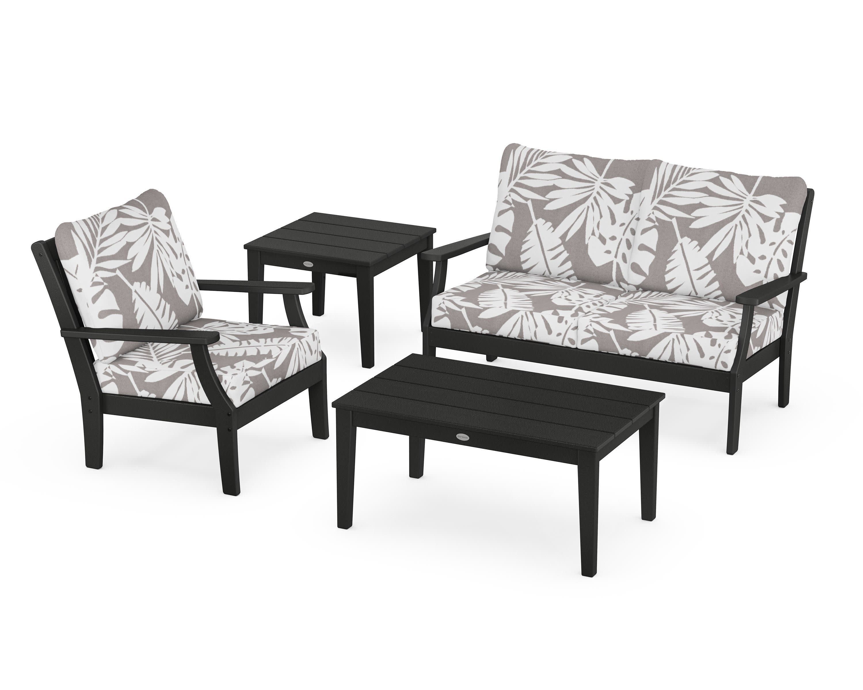Braxton 4-Piece Deep Seating Set in Black / Leaf Grey Mist