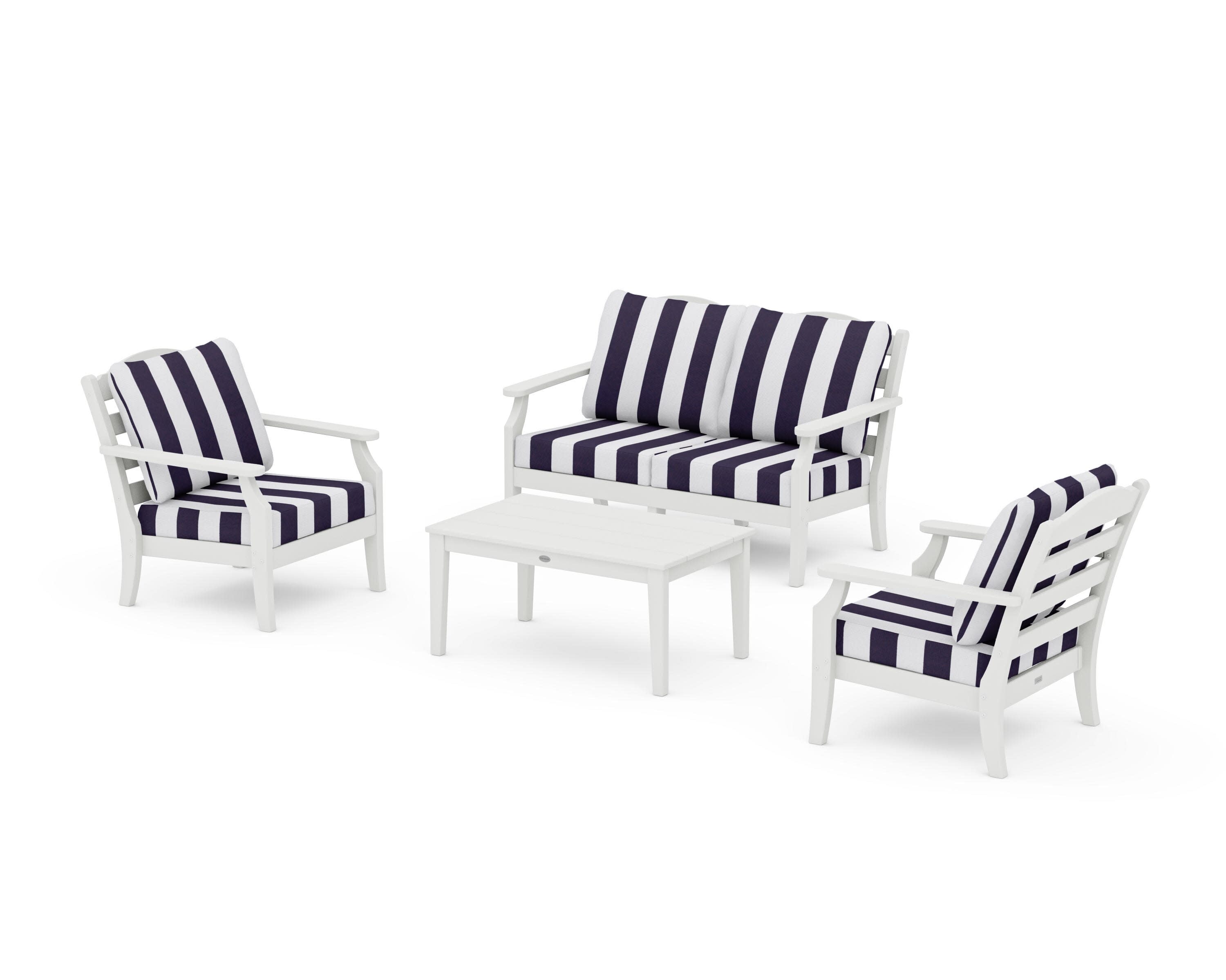 Savannah 4-Piece Deep Seating Set with Loveseat in Vintage White / Cabana Stripe Navy