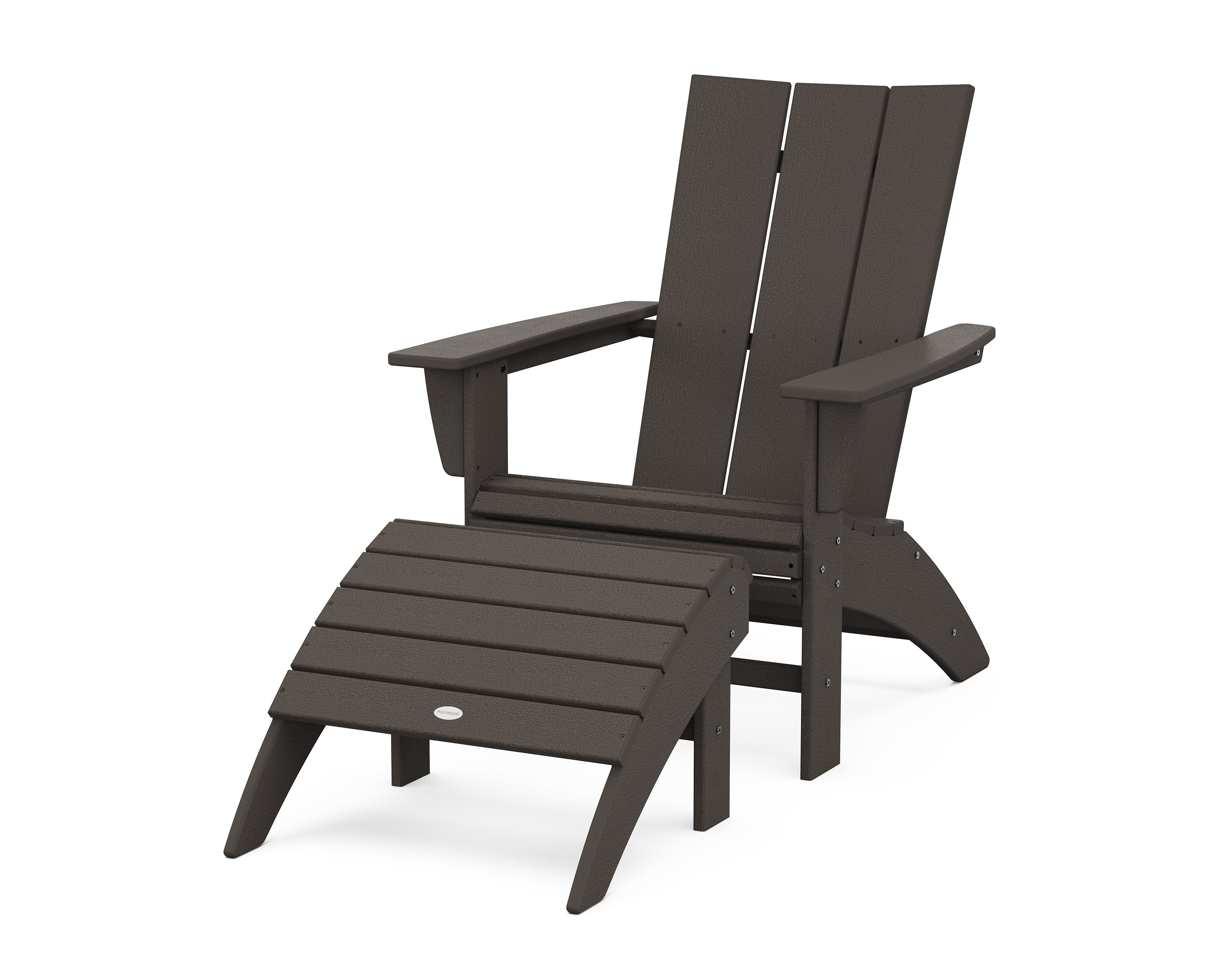 Modern Curveback Adirondack Chair 2-Piece Set with Ottoman in Vintage Coffee