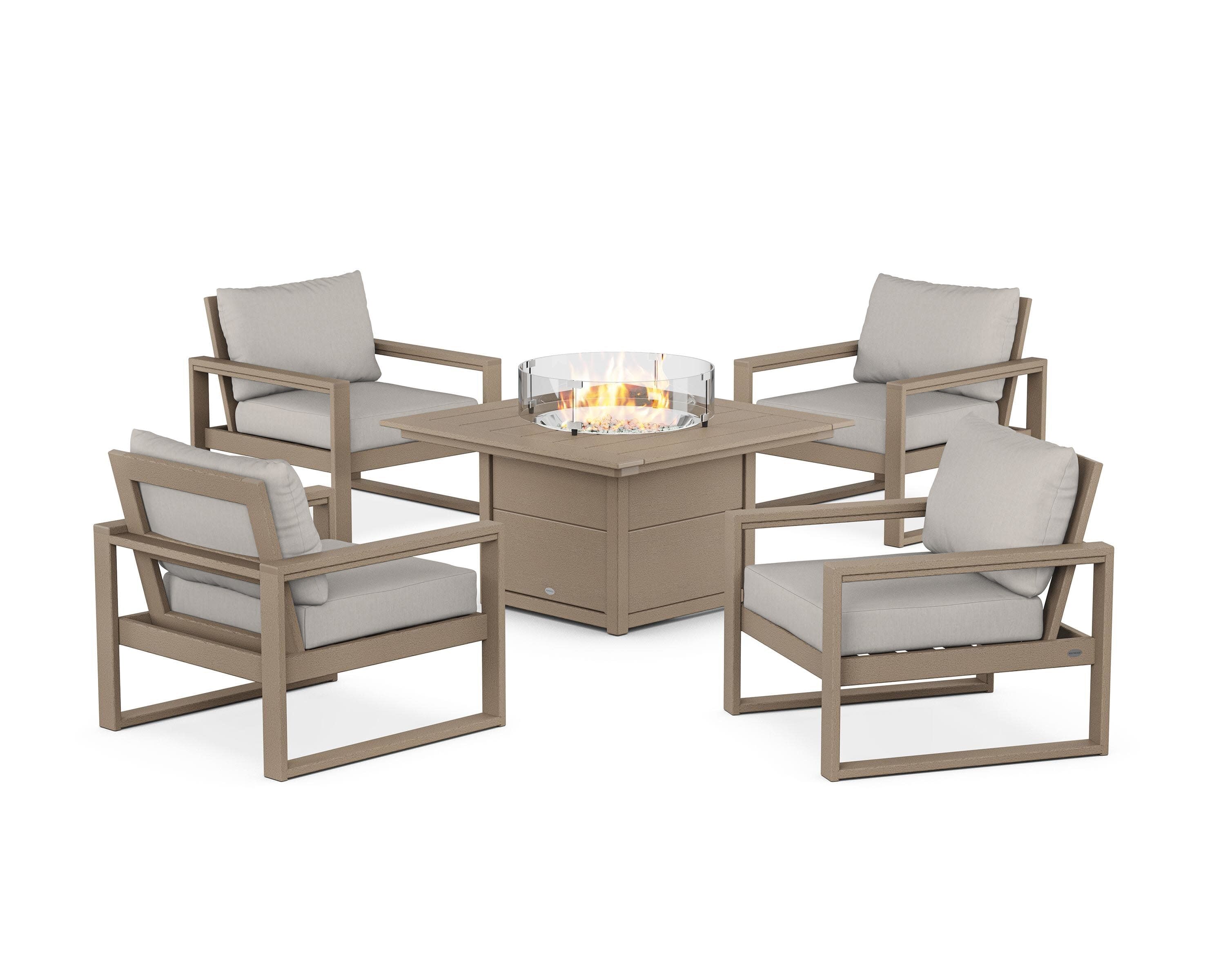 EDGE Sectional 5-Piece Deep Seating Set with Fire Pit Table in Vintage Sahara / Cast Ash