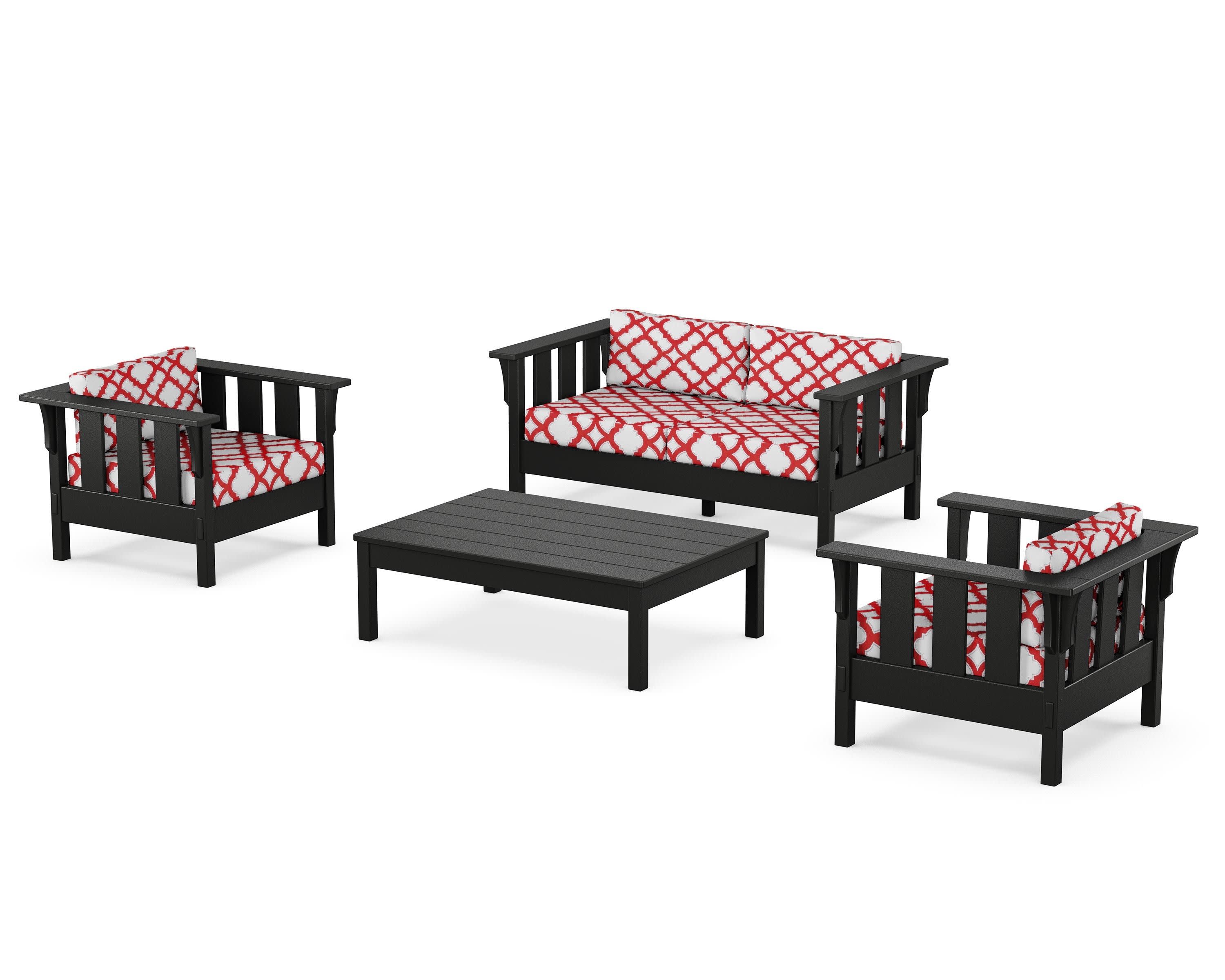 Acadia 4-Piece Deep Seating Set with Loveseat in Black / Trellis Crimson