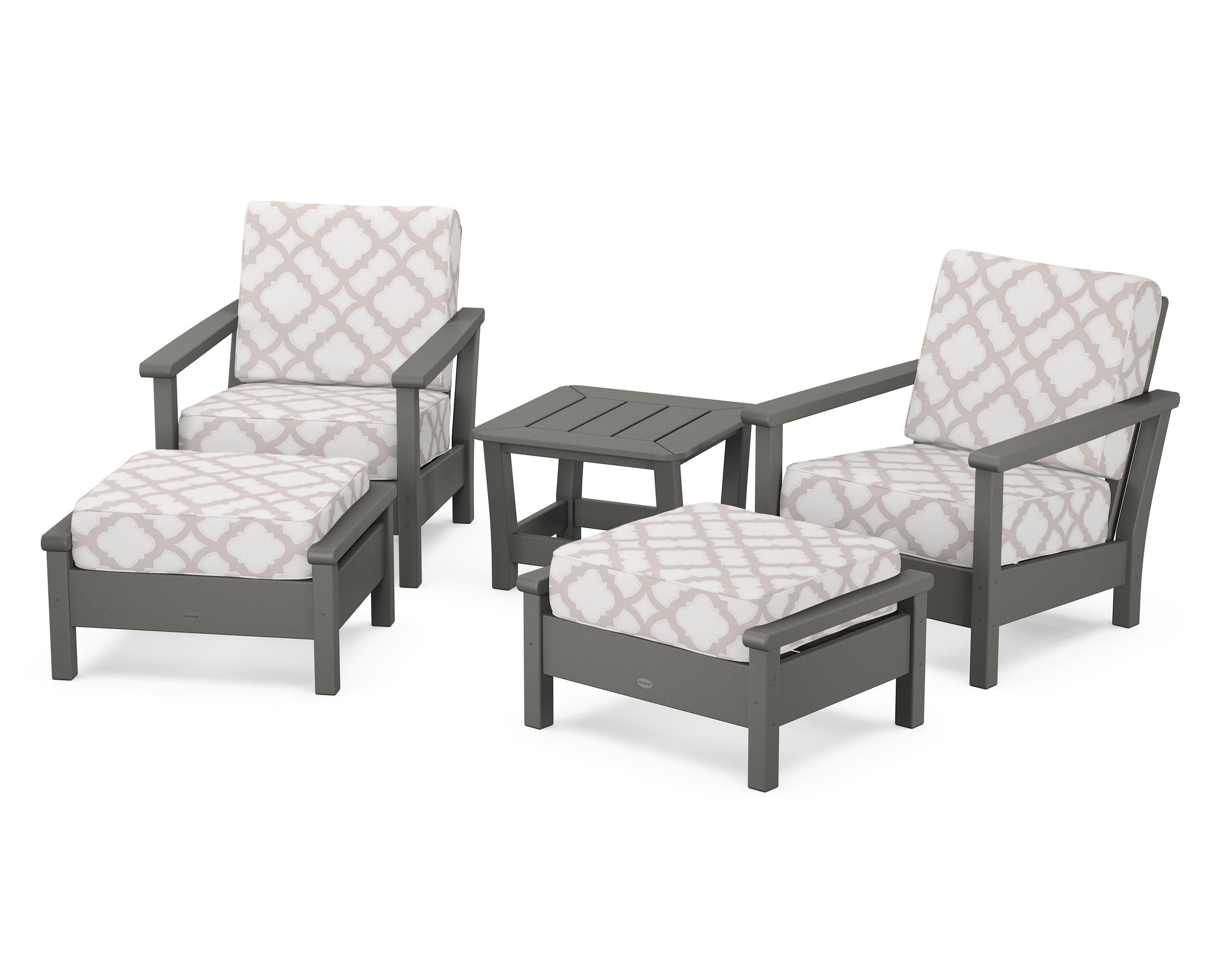 Harbour 5-Piece Deep Seating Chair Set in Slate Grey / Trellis Dune Burlap