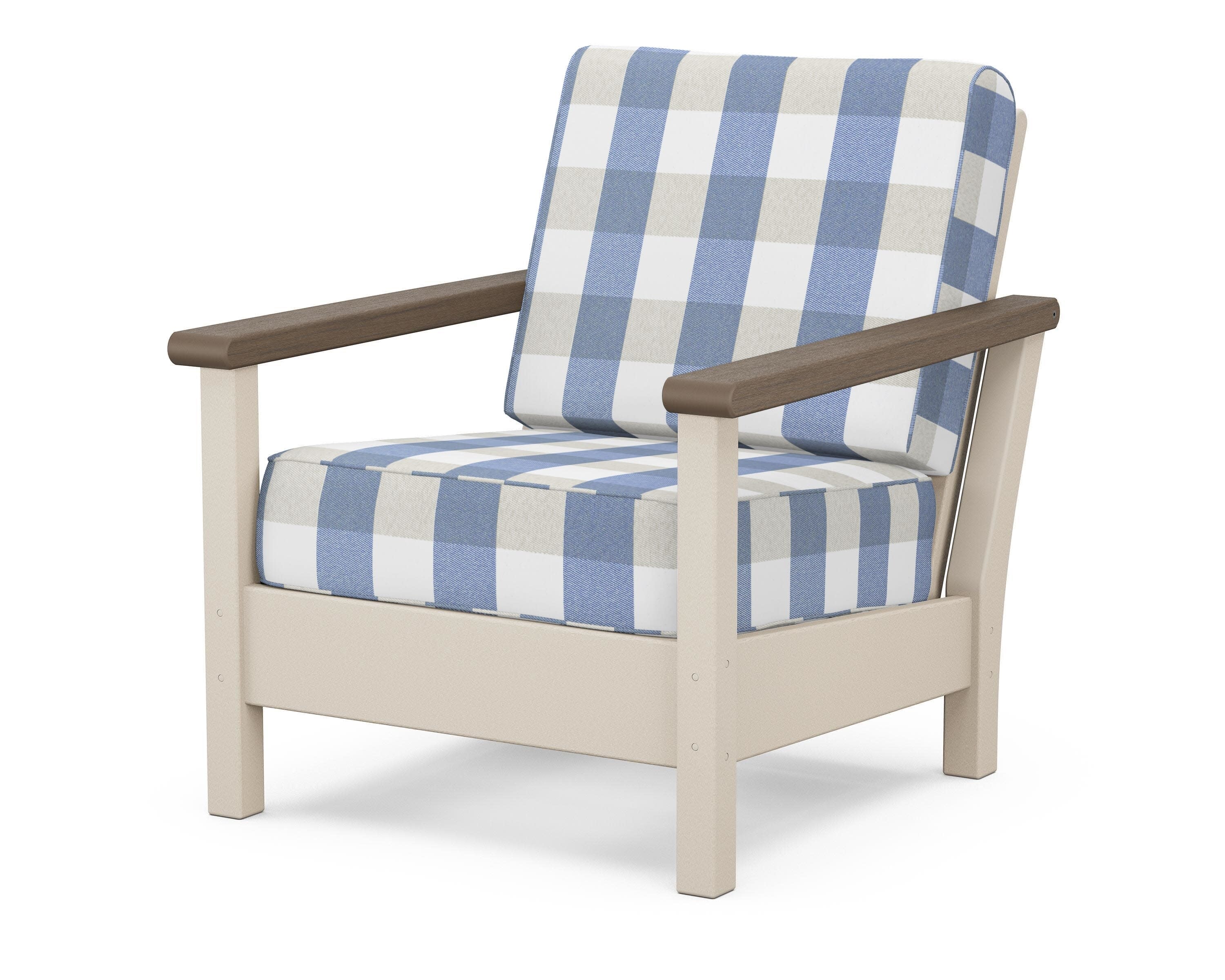 Harbour Deep Seating Chair in Sand / Kona / Buffalo Plaid Sky Blue