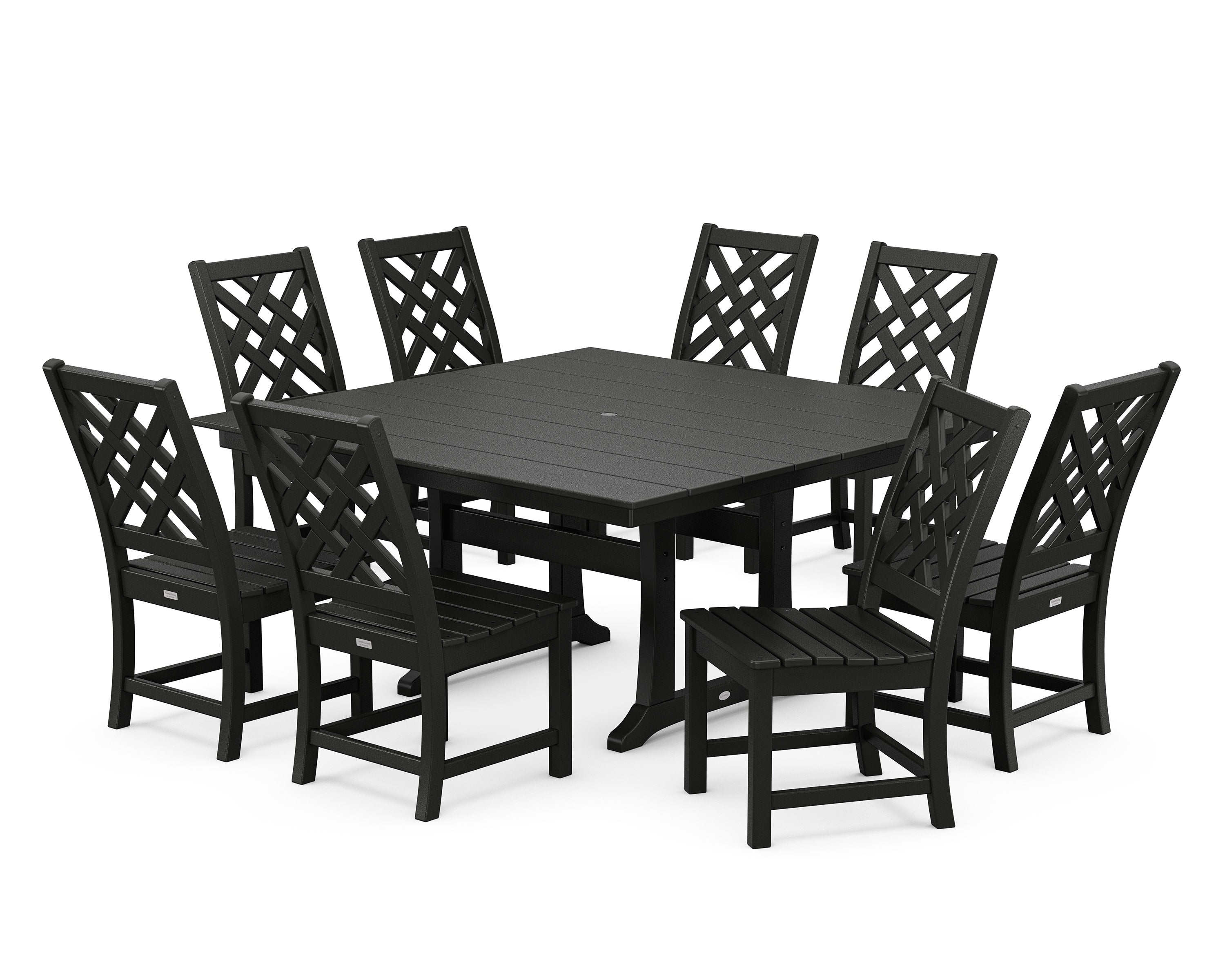 Wovendale Side Chair 9-Piece Square Farmhouse Dining Set with Trestle Legs in Black