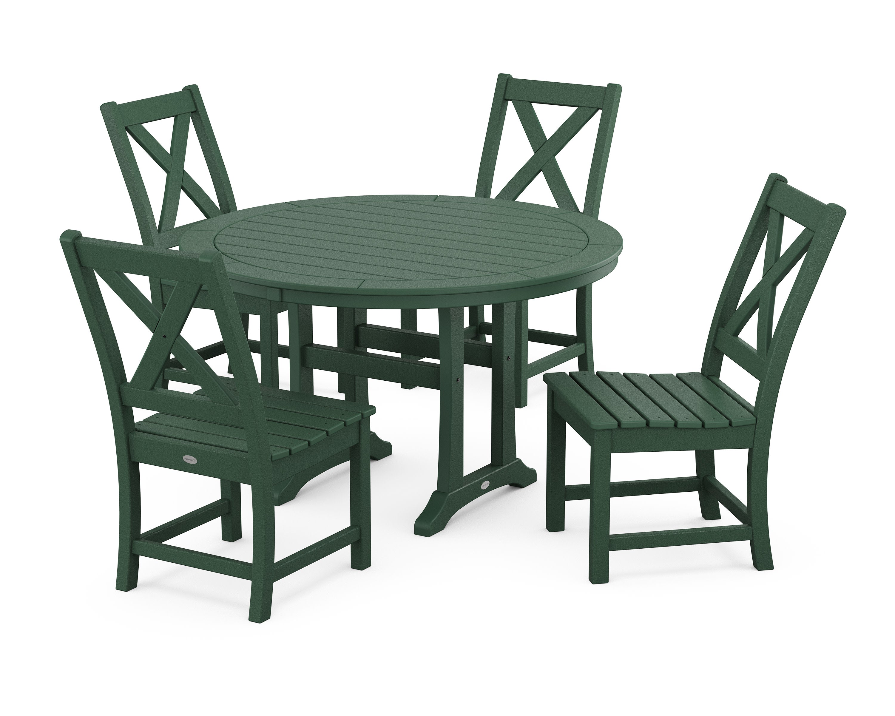 Braxton Side Chair 5-Piece Round Dining Set With Trestle Legs in Green