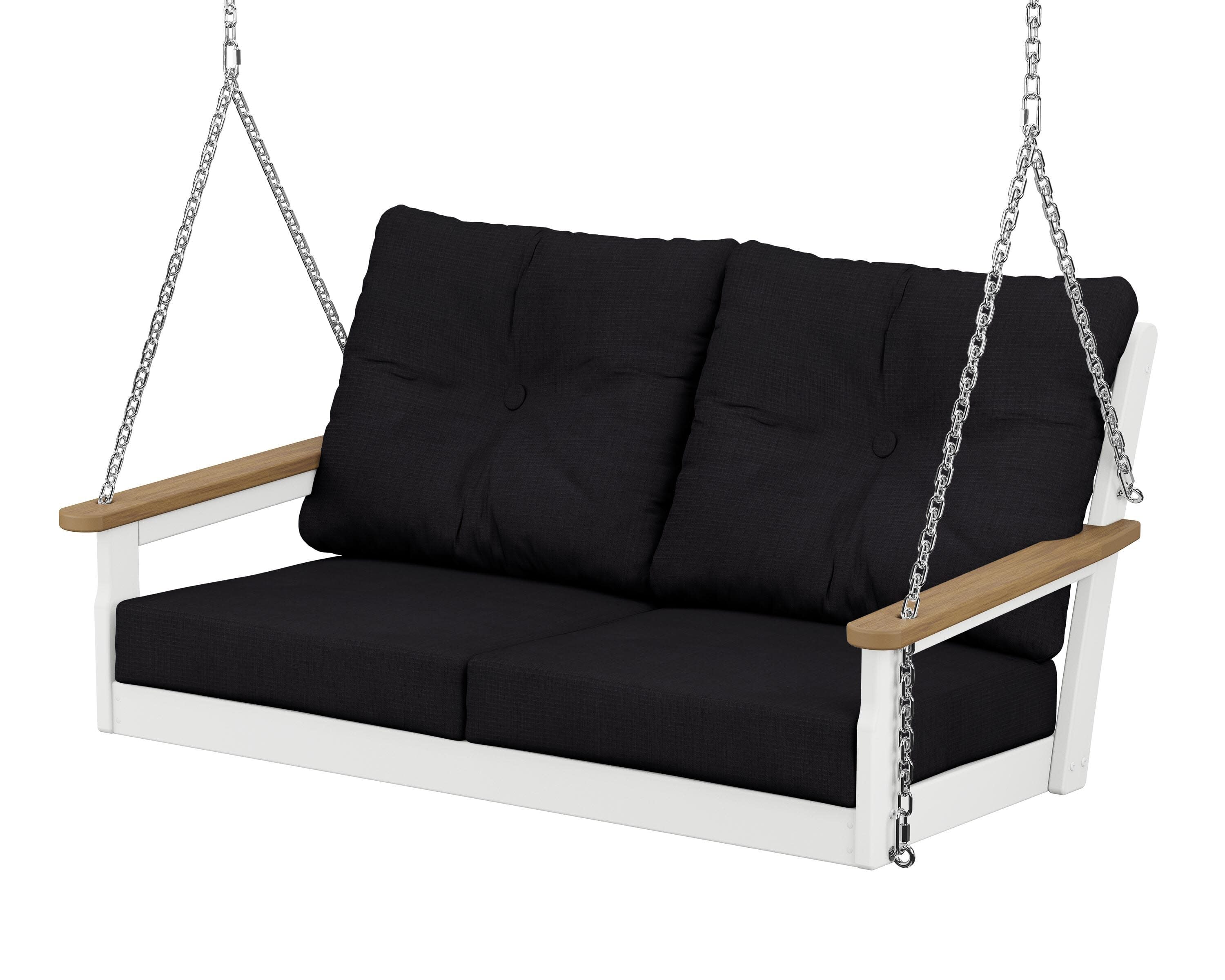 Vineyard Deep Seating Swing in White / Natural / Midnight Linen