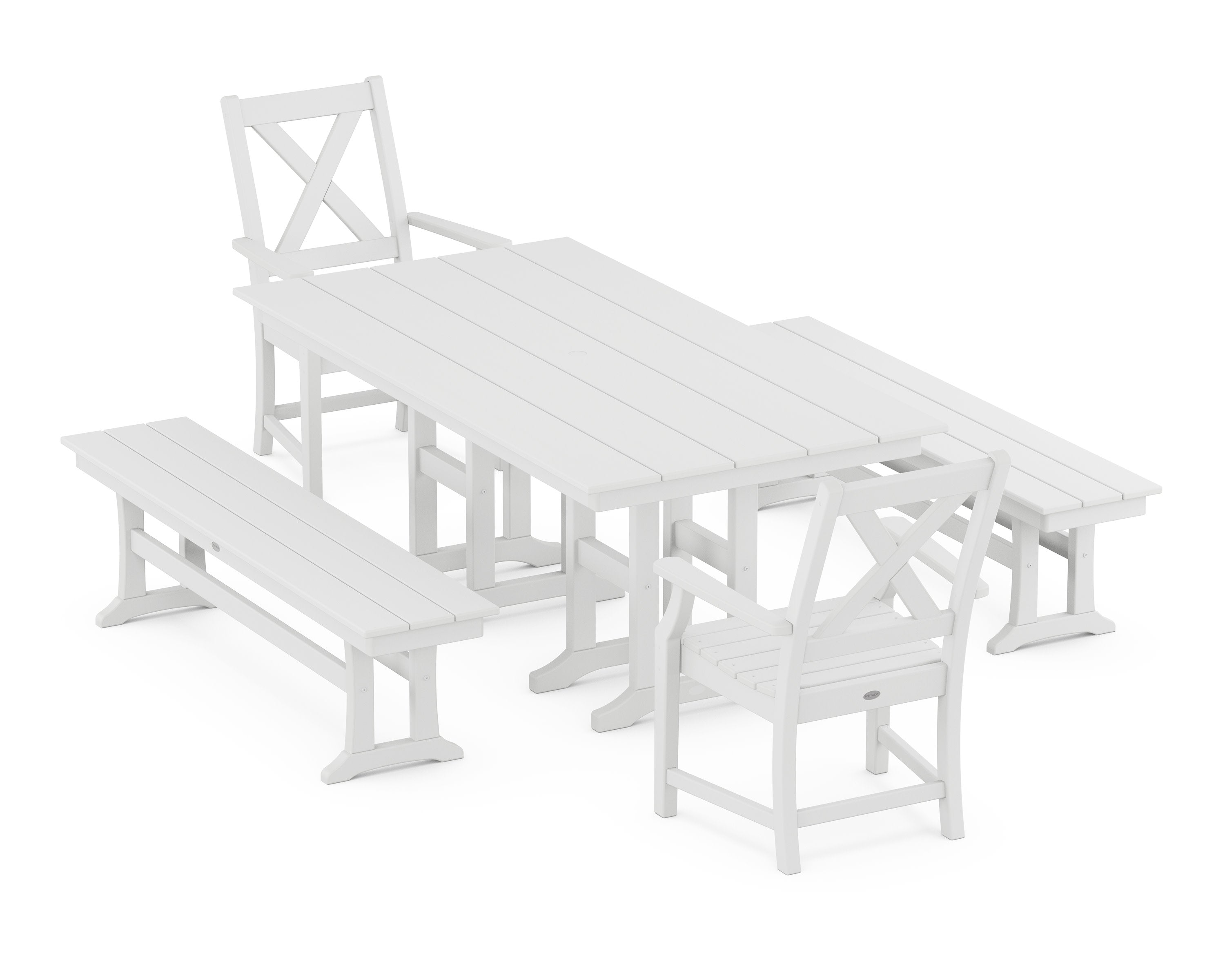 Braxton 5-Piece Farmhouse Dining Set with Benches in White