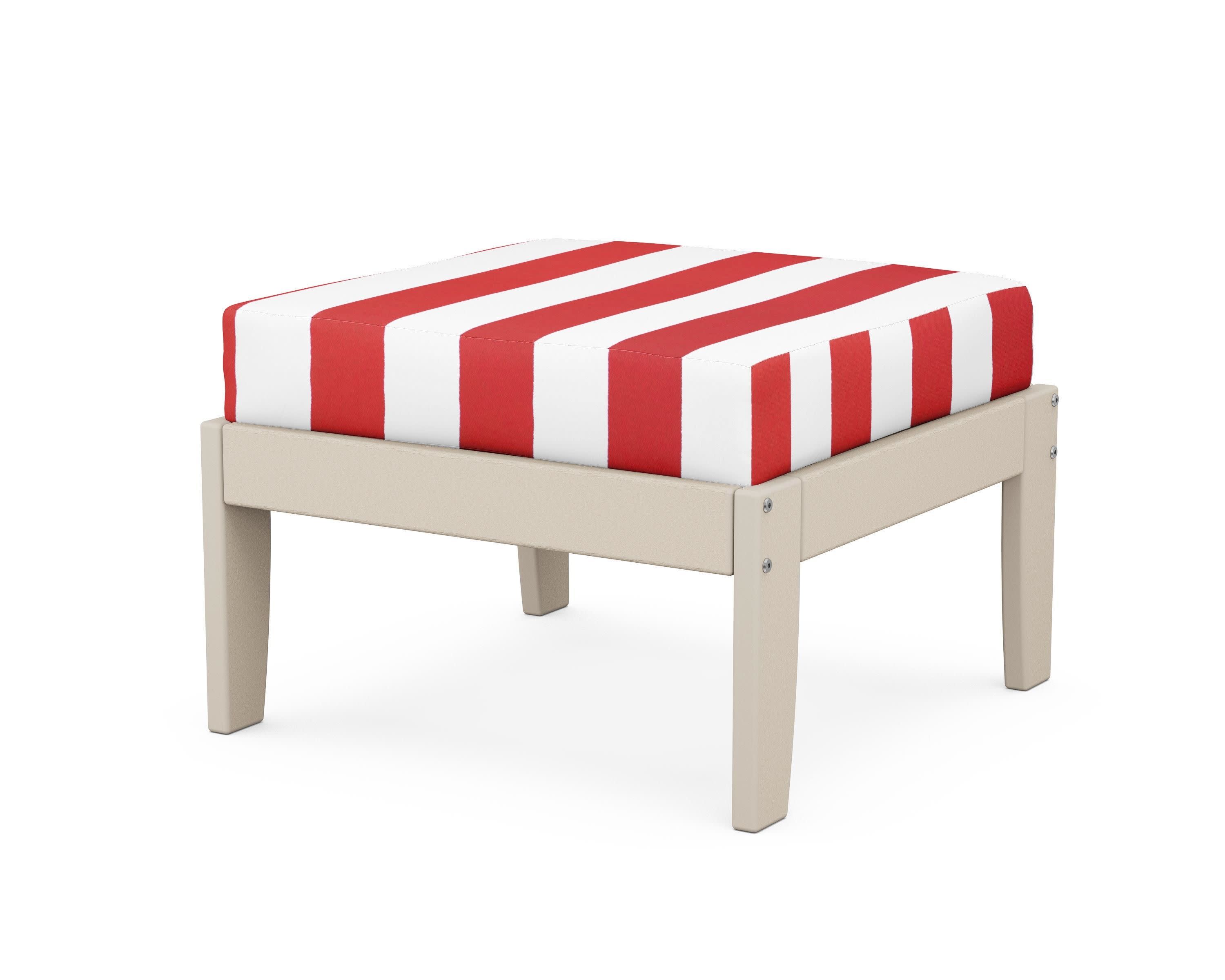 Modular Ottoman - Classic in Sand / Cabana Stripe Crimson