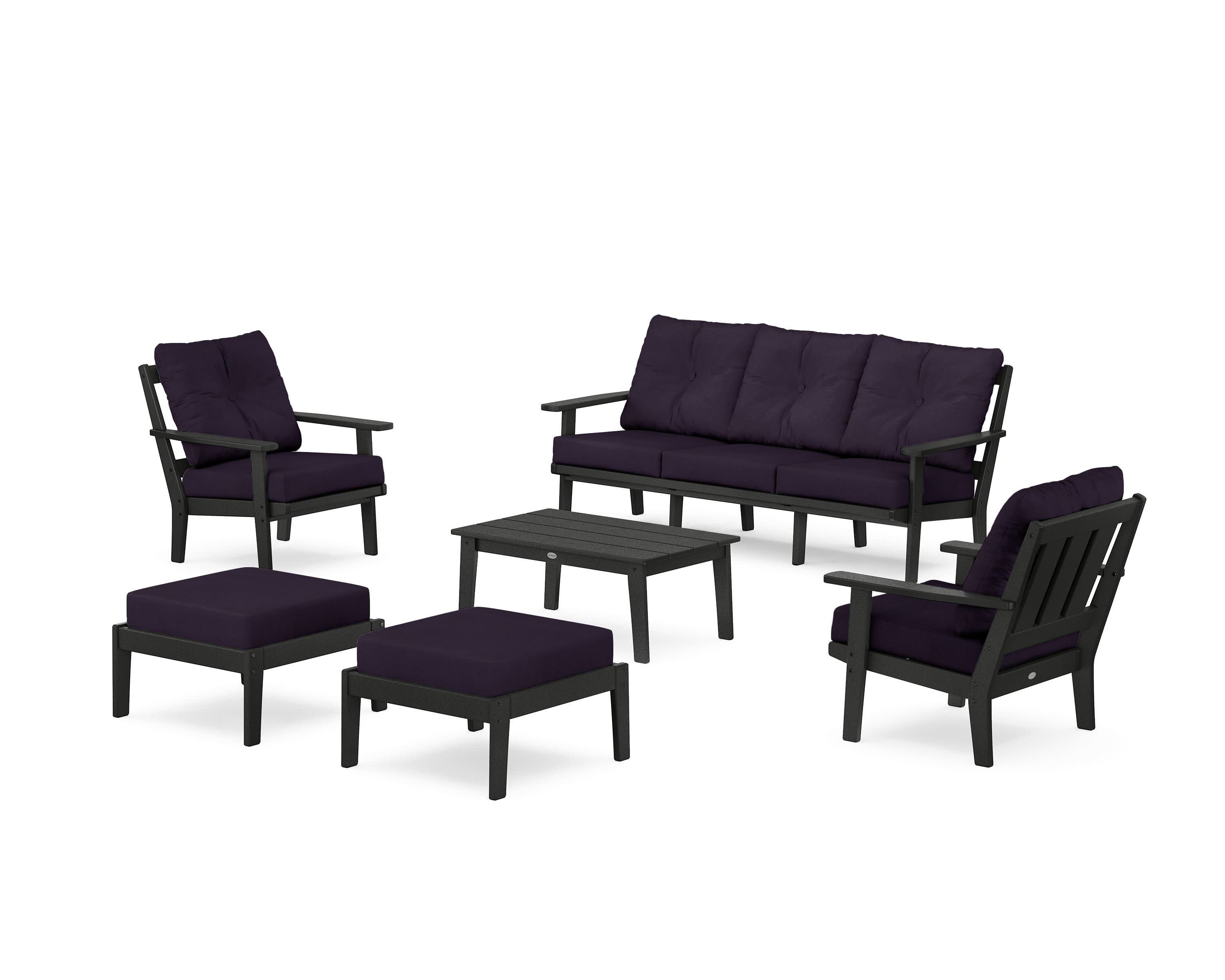 Oxford 6-Piece Lounge Sofa Set in Black / Navy Linen