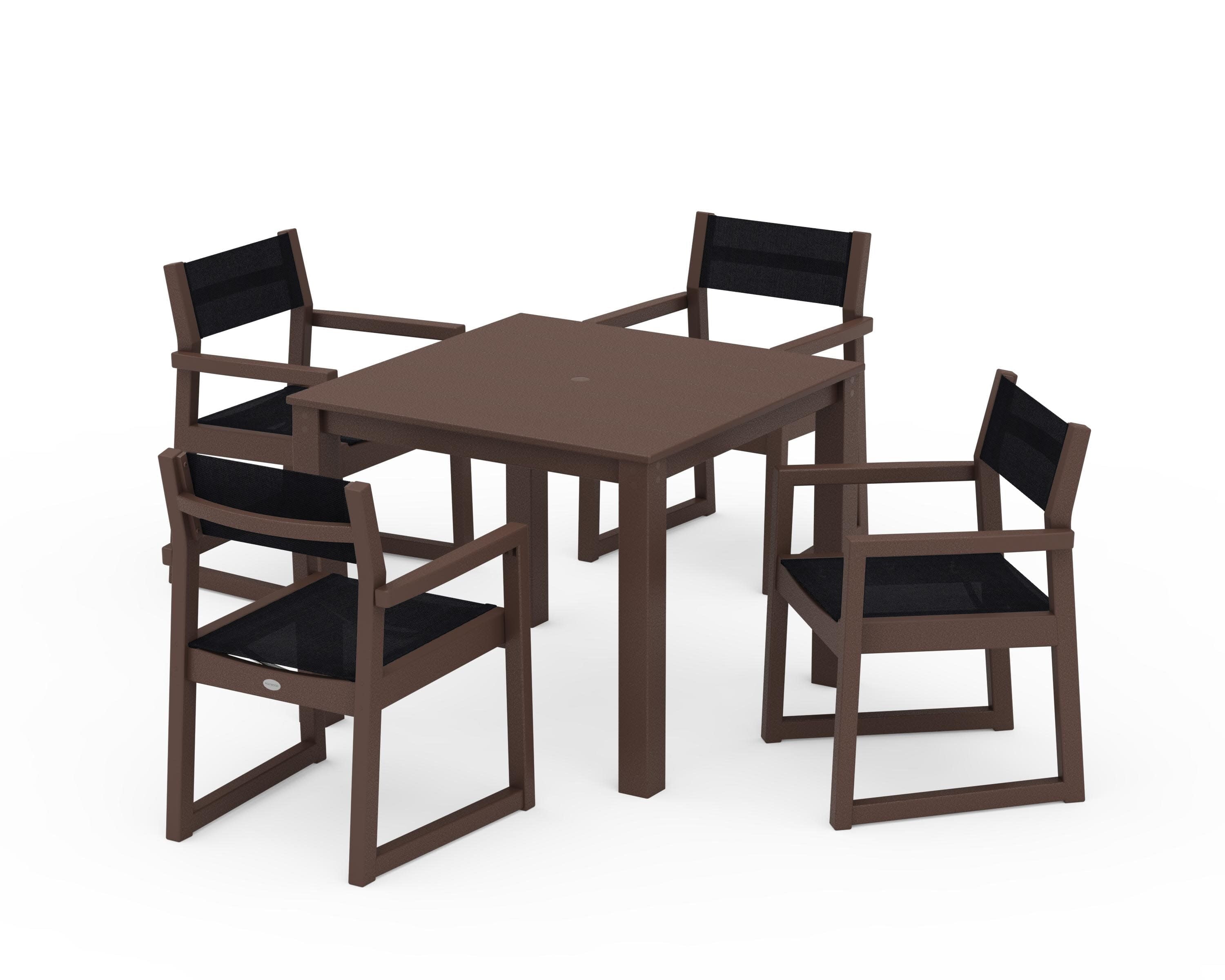 EDGE Sling Arm Chair 5-Piece Parsons Dining Set in Mahogany / Black Sling
