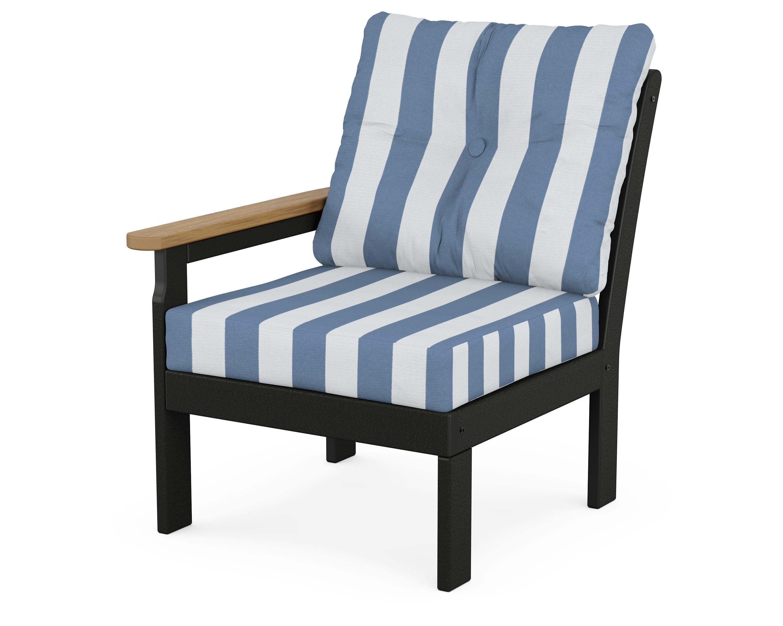 Vineyard Modular Left Arm Chair in Black / Natural / Cabana Stripe Sky Blue