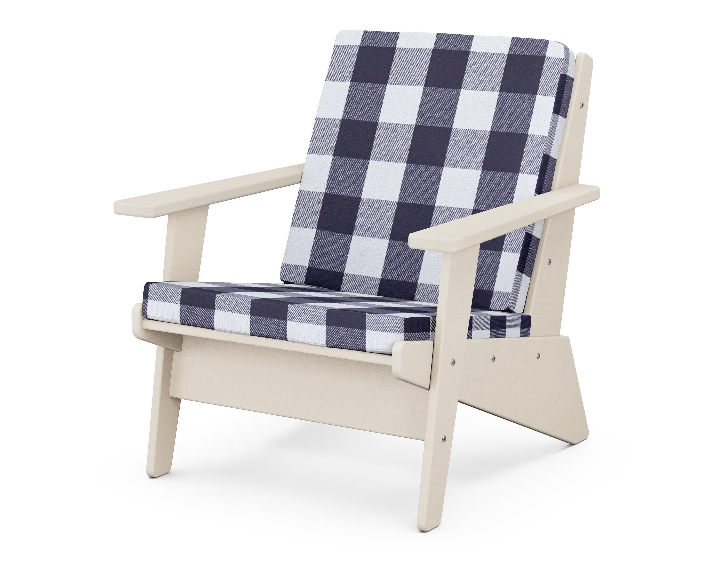 Riviera Modern Lounge Chair in Sand / Buffalo Plaid Navy