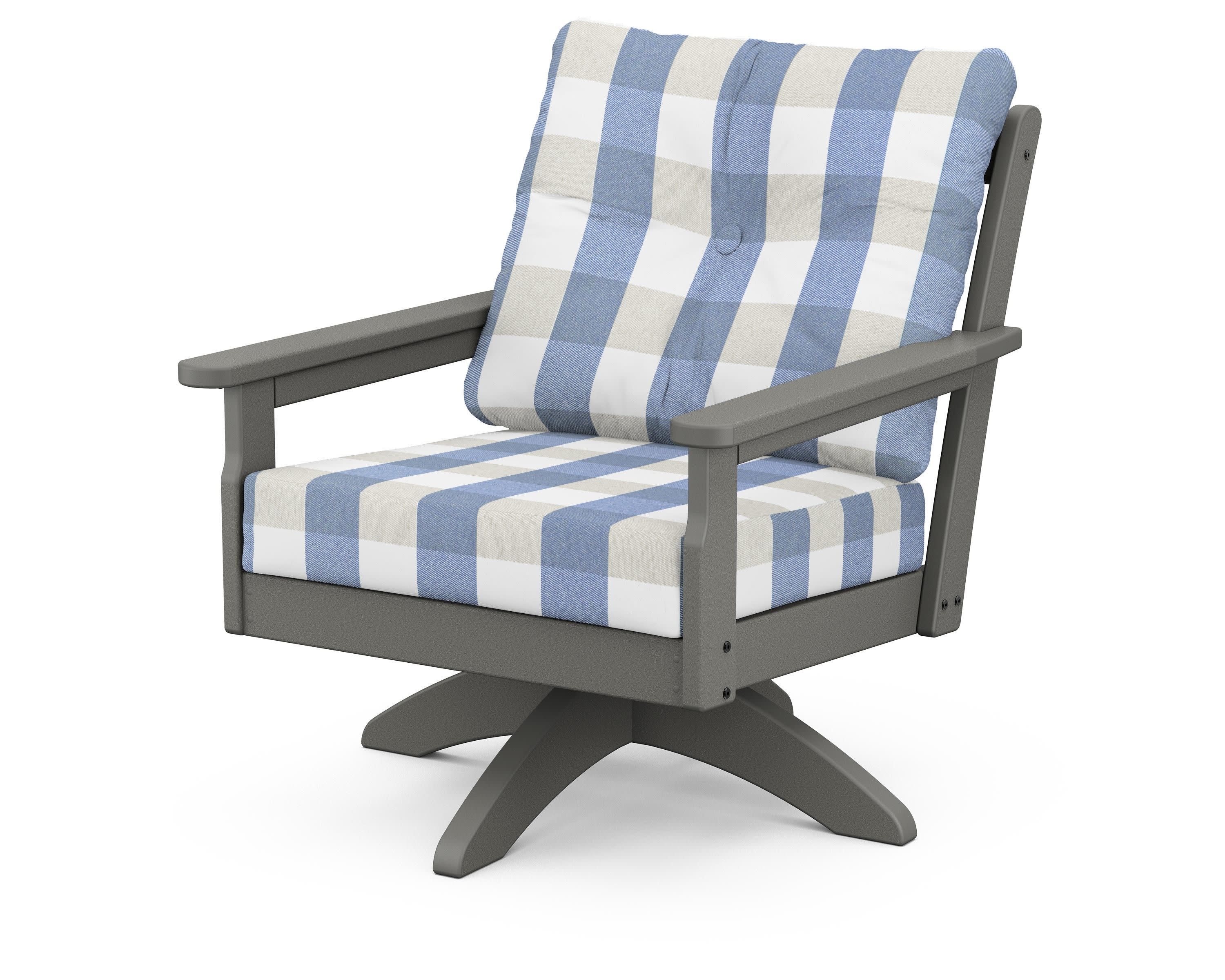 Vineyard Deep Seating Swivel Chair in Slate Grey / Buffalo Plaid Sky Blue