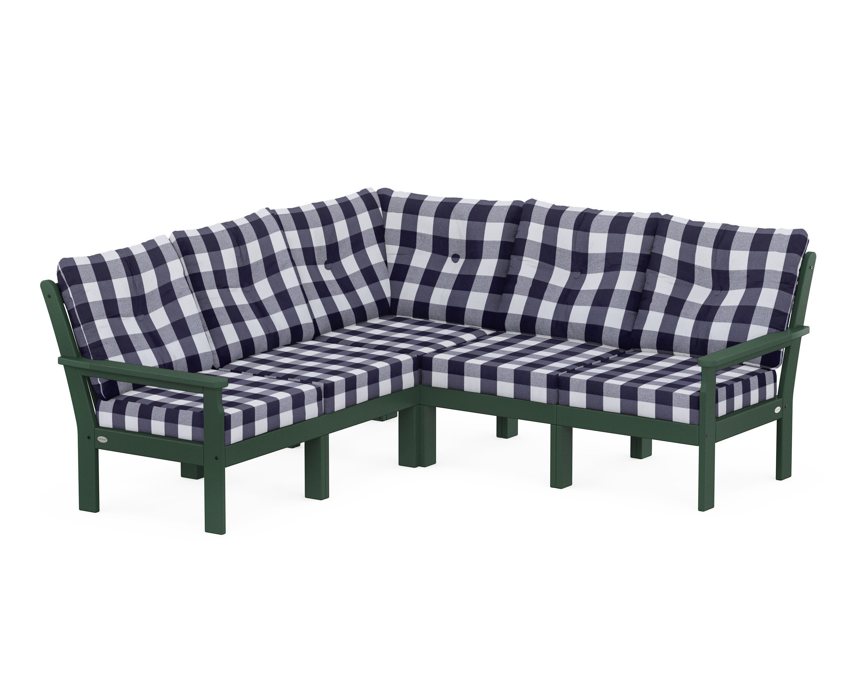 Vineyard 5-Piece Sectional in Green / Buffalo Plaid Navy