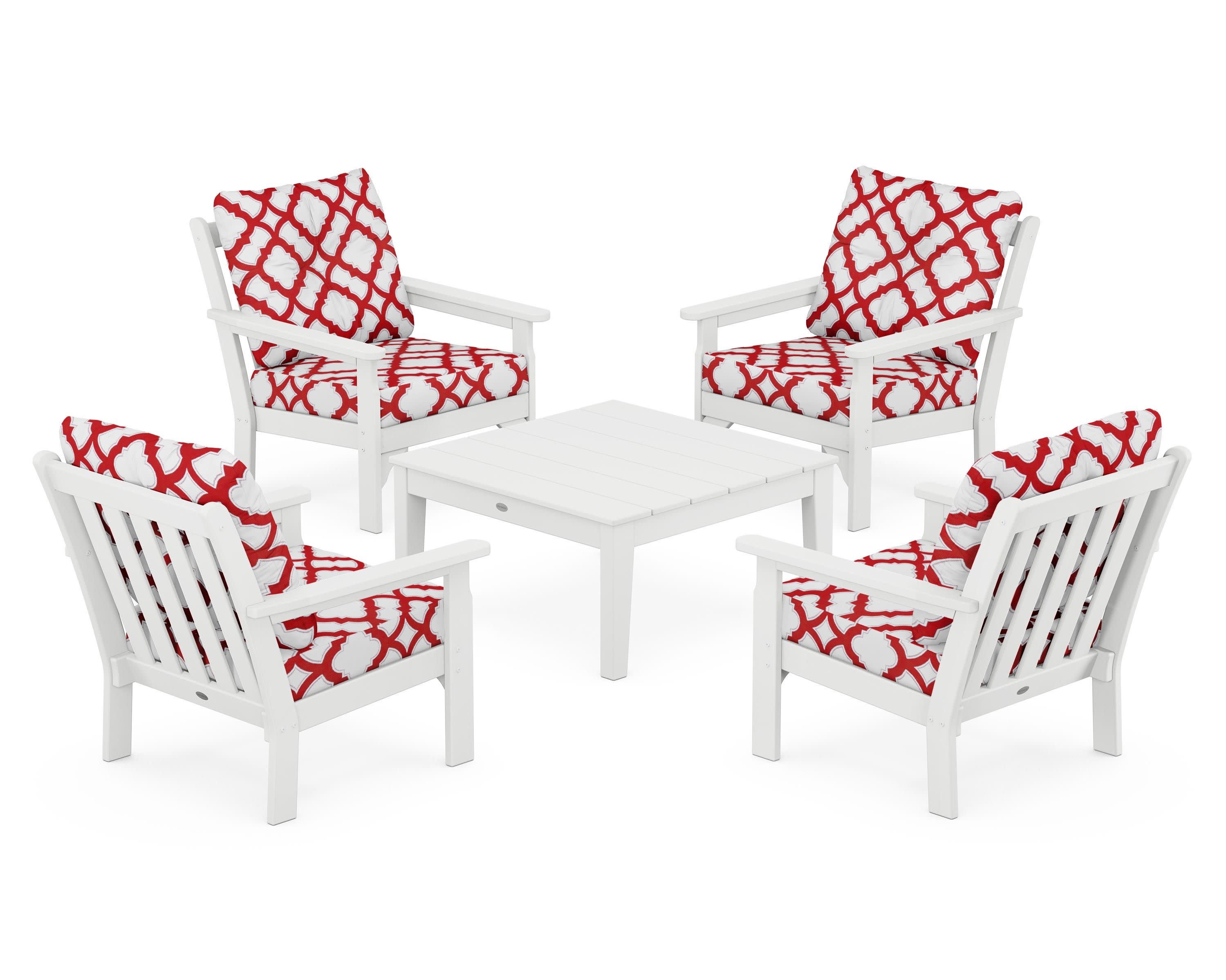 Vineyard 5-Piece Deep Seating Conversation Set in White / Trellis Crimson