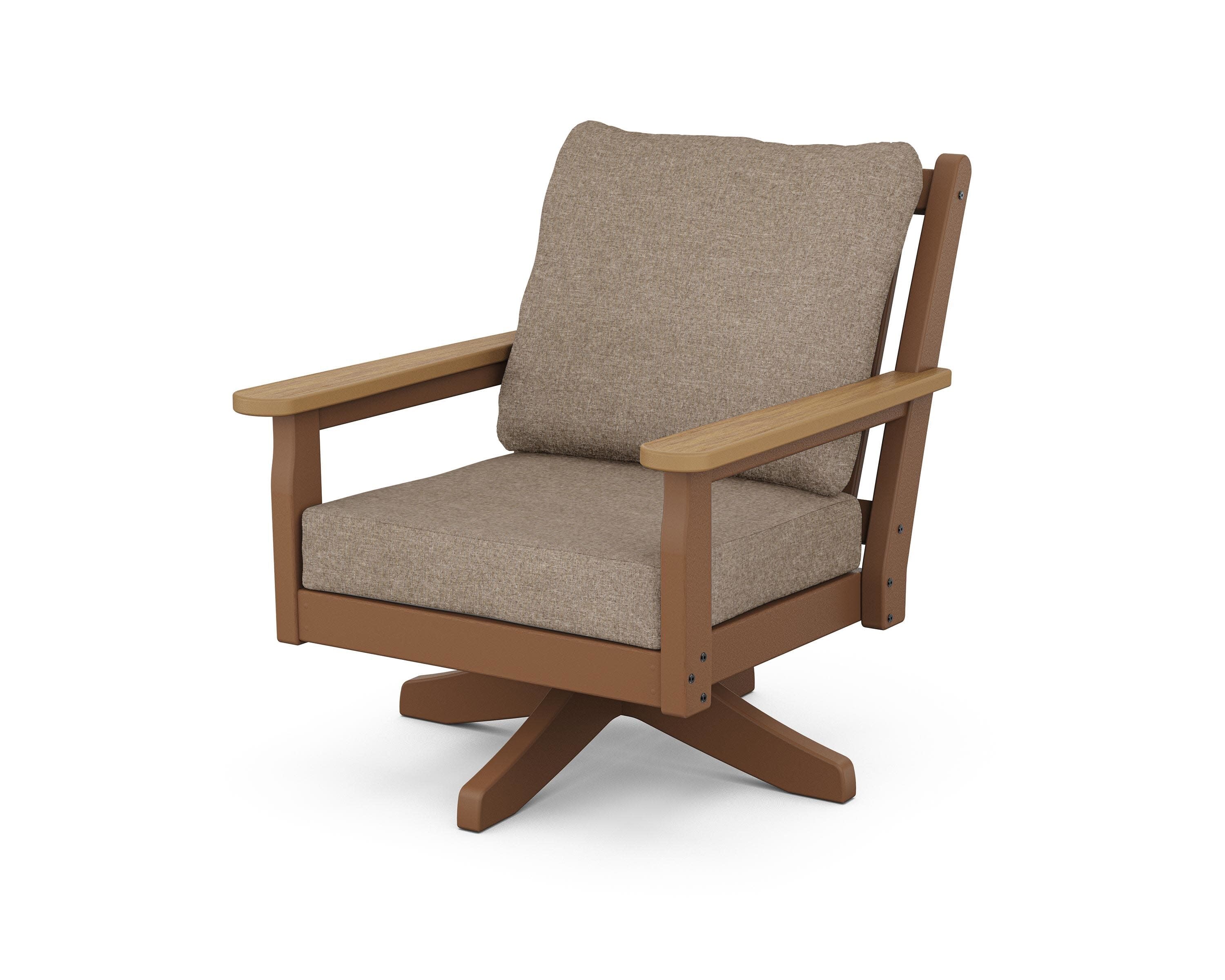 Chippendale Deep Seating Swivel Chair in Teak / Natural / Spiced Burlap