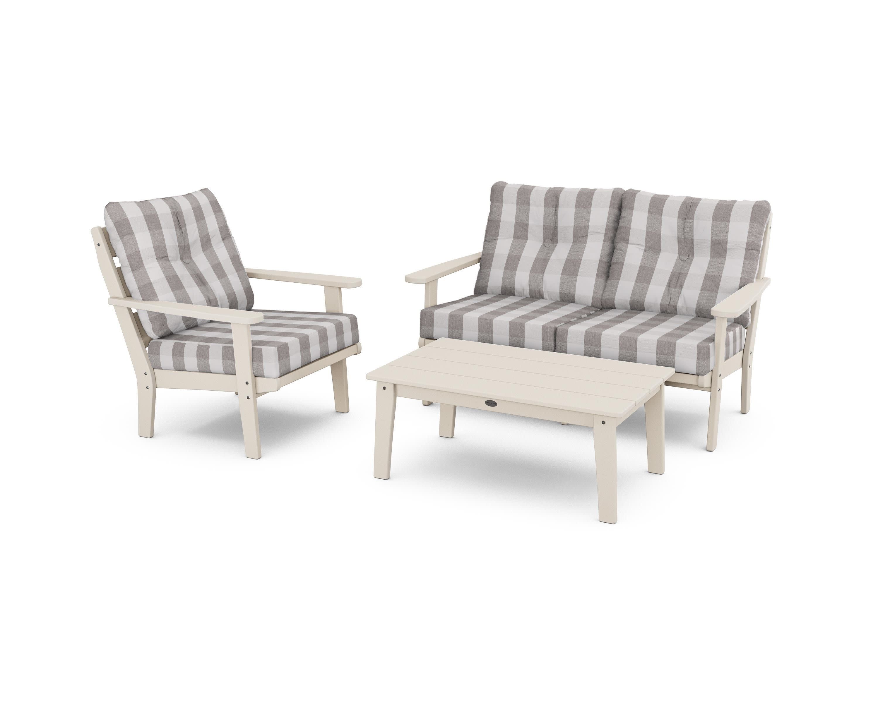 Lakeside 3-Piece Deep Seating Set in Sand / Buffalo Plaid Grey Mist