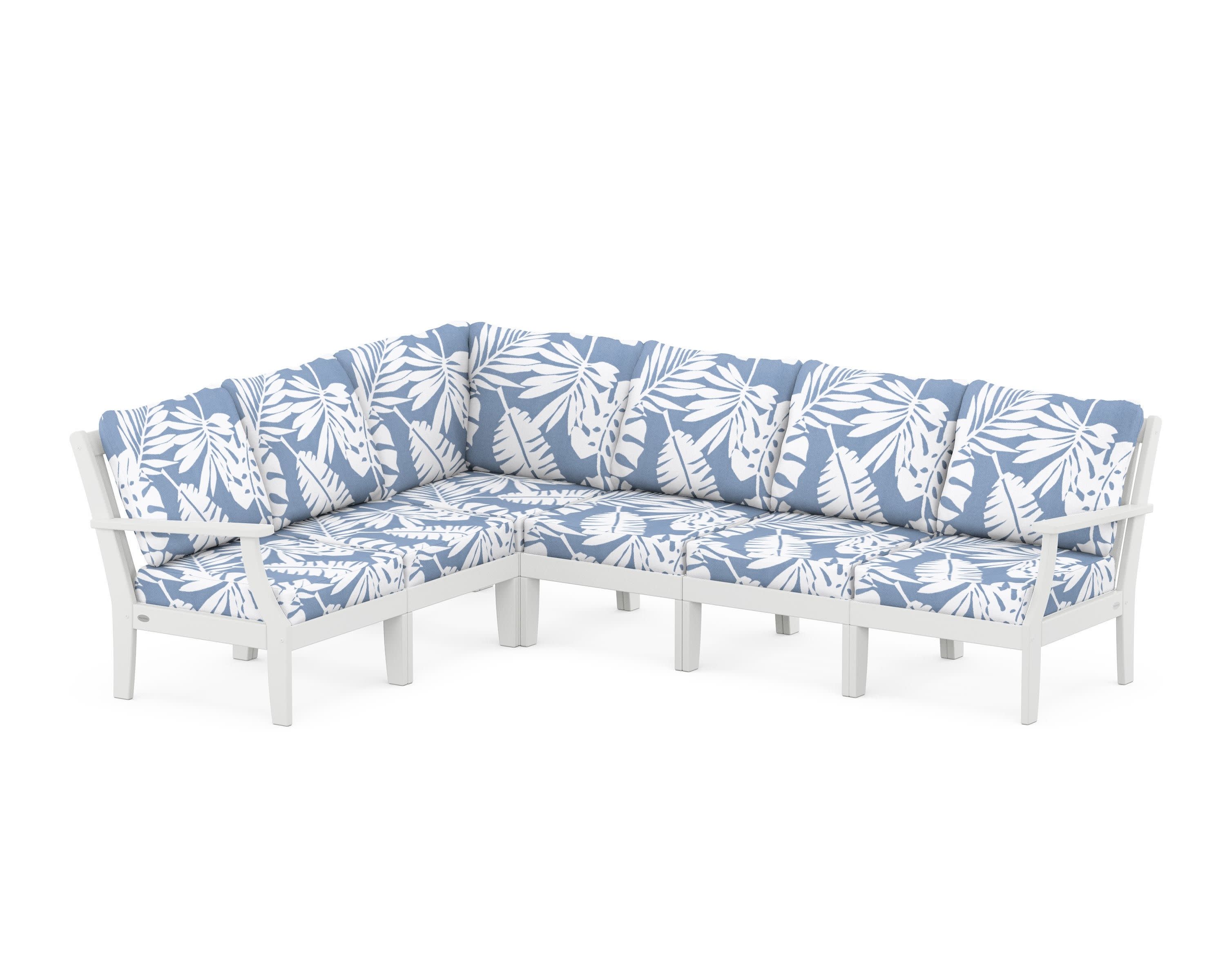 Braxton Modular 6-Piece Deep Seating Set in White / Leaf Sky Blue