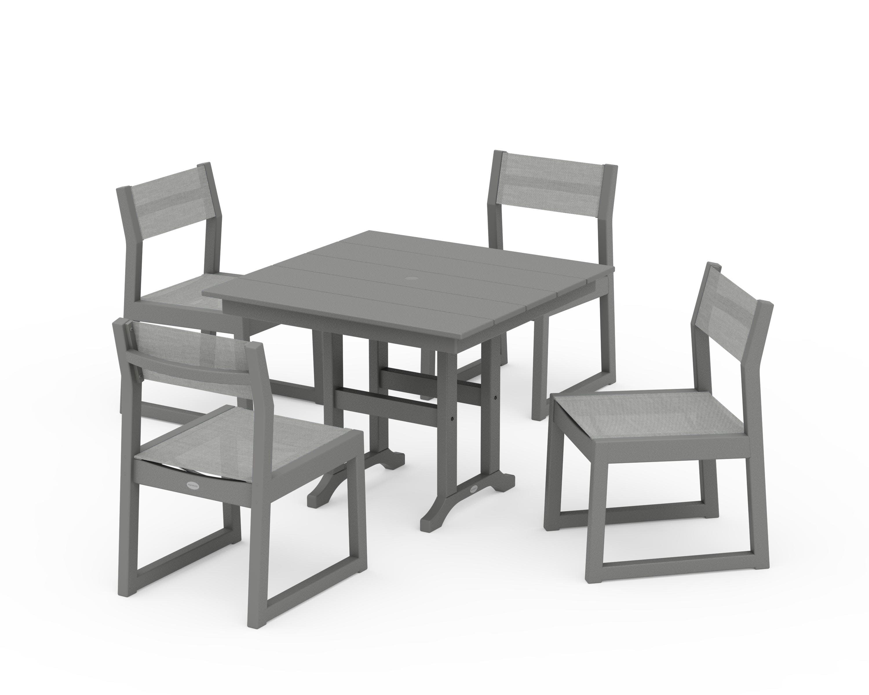 EDGE Sling Side Chair 5-Piece Farmhouse Dining Set in Slate Grey / Metallic Sling