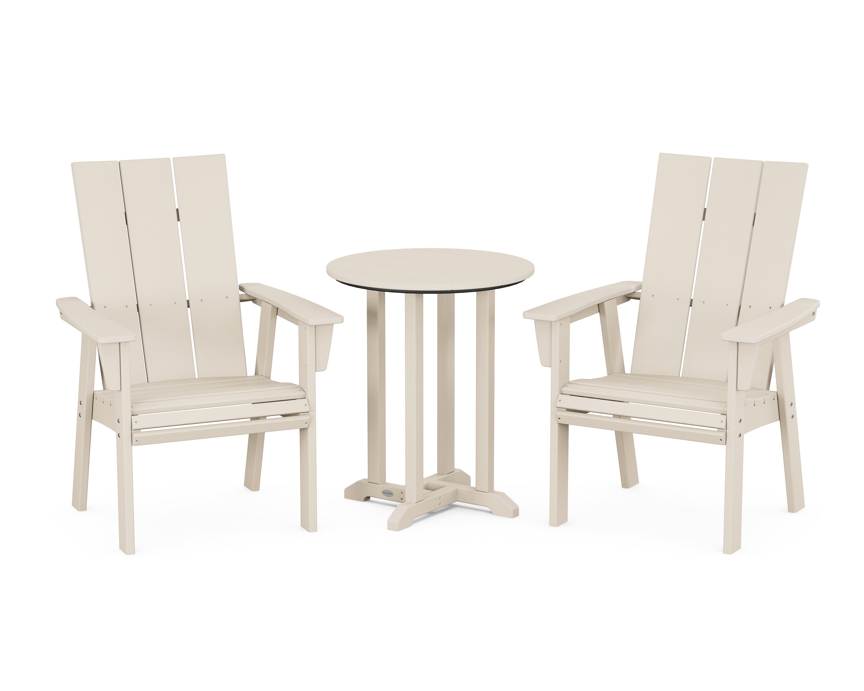 Modern Curveback Adirondack 3-Piece Round Bistro Dining Set in Sand
