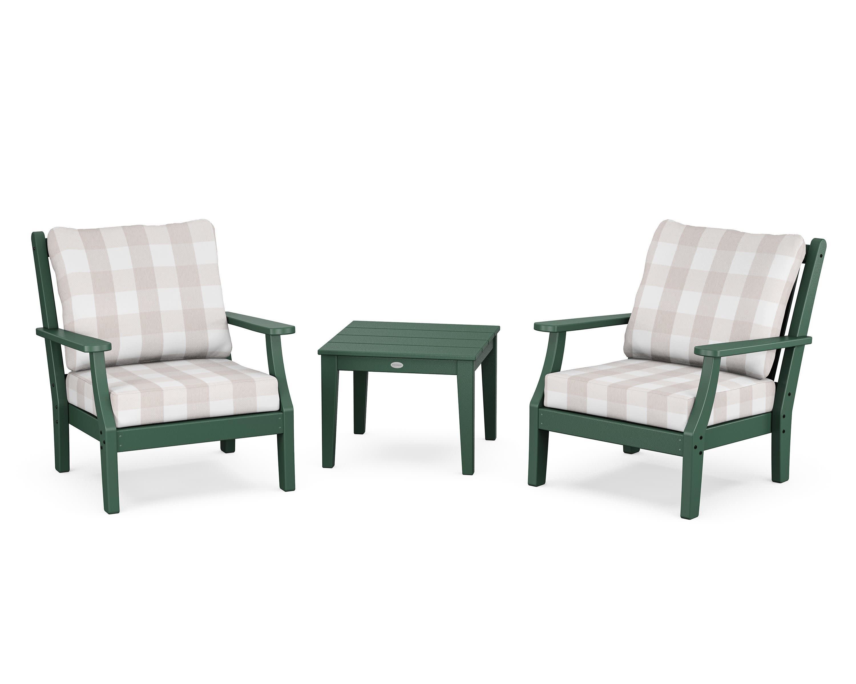 Wovendale 3-Piece Deep Seating Set in Green / Buffalo Plaid Dune Burlap