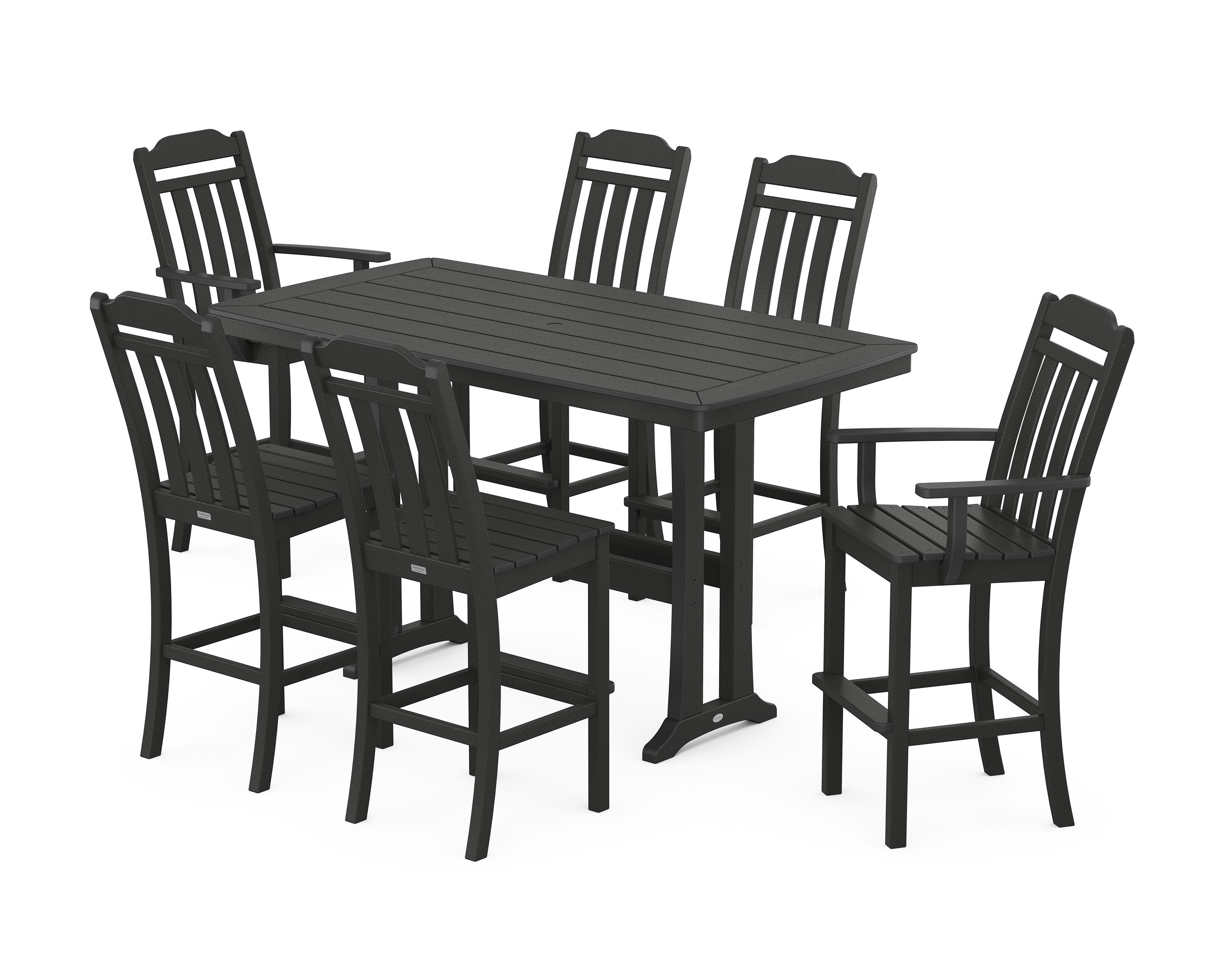 Cottage 7-Piece Bar Set with Trestle Legs in Black