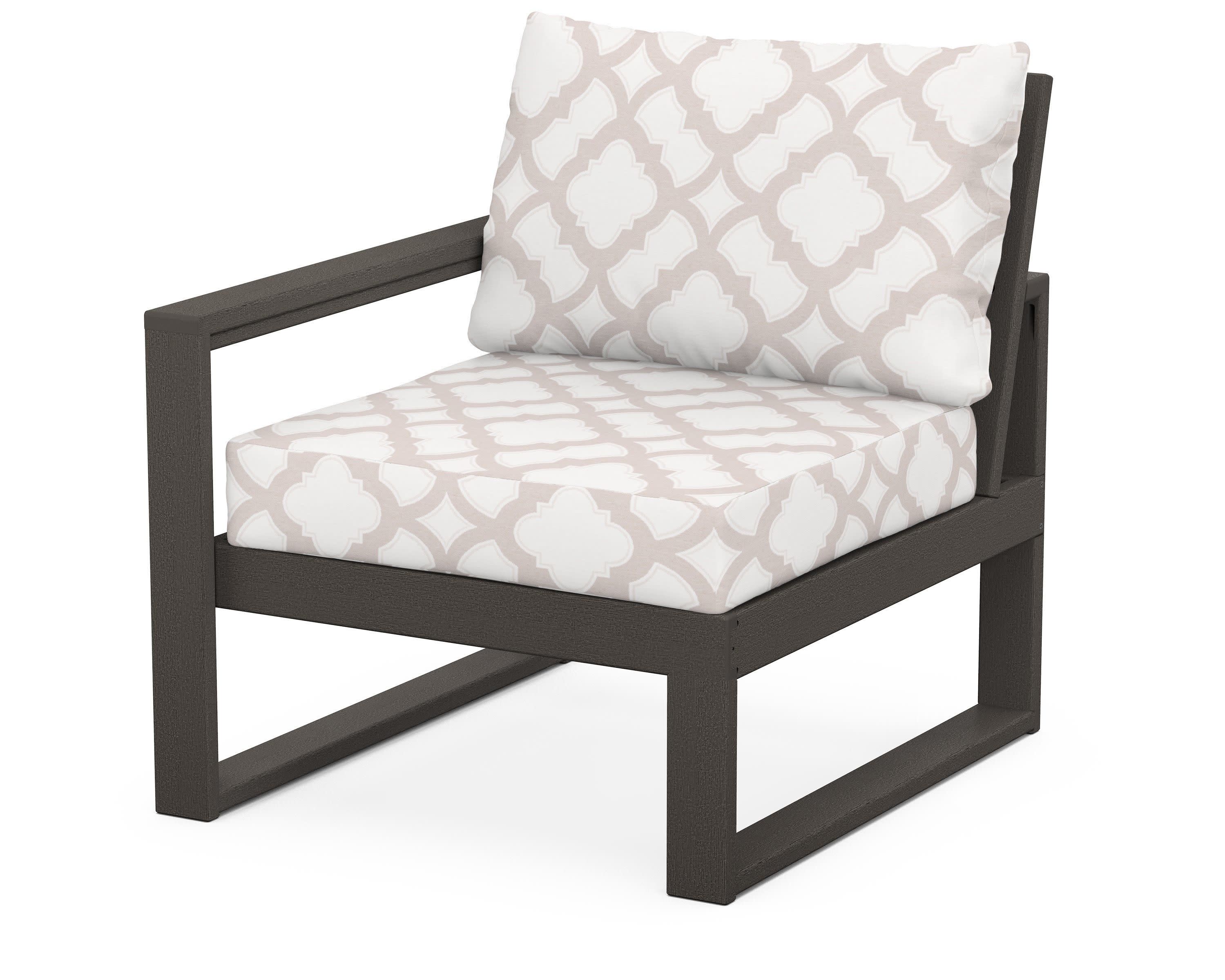 EDGE Modular Left Arm Chair in Vintage Coffee / Trellis Dune Burlap