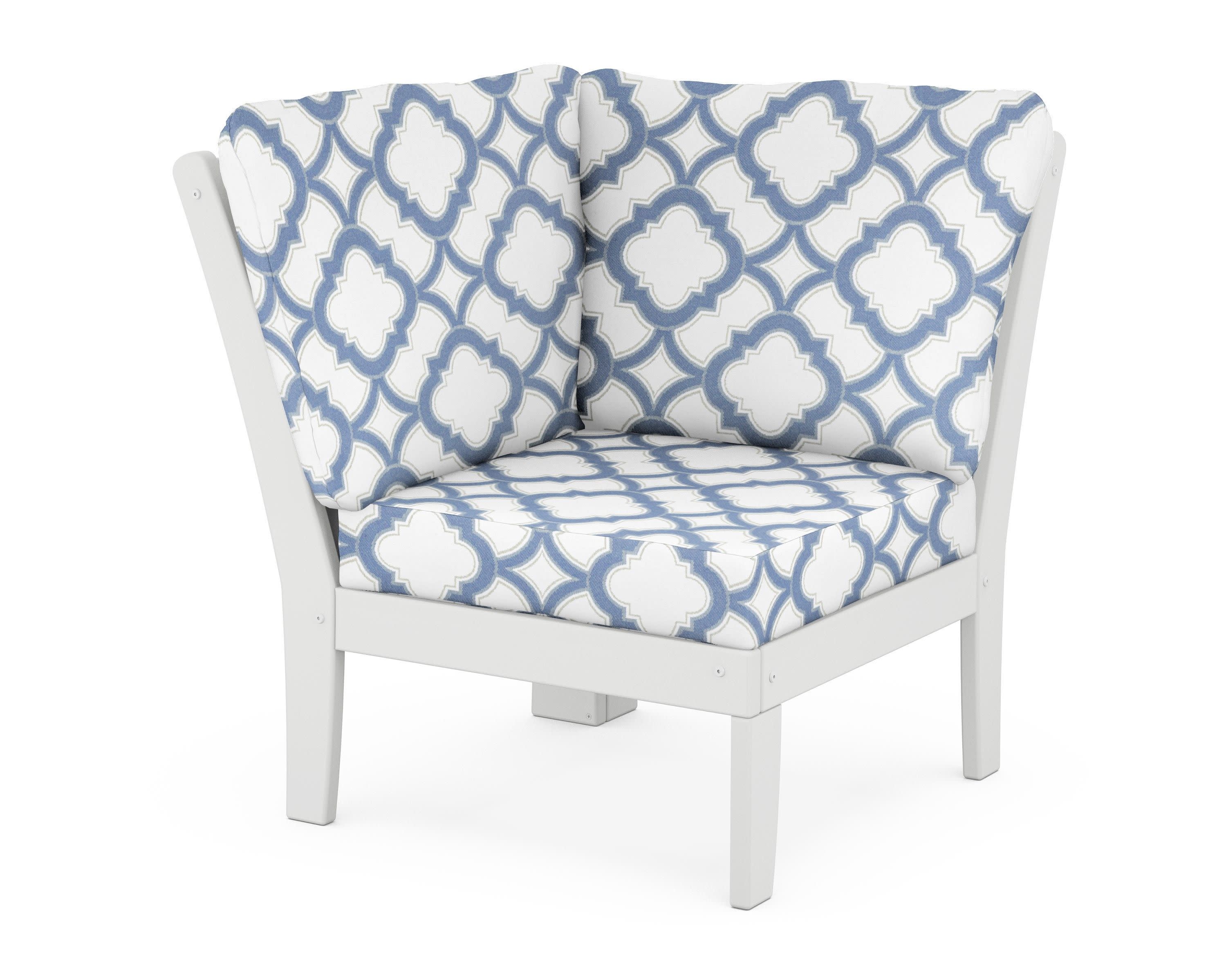 Braxton Modular Corner Chair in White / Trellis Sky Blue