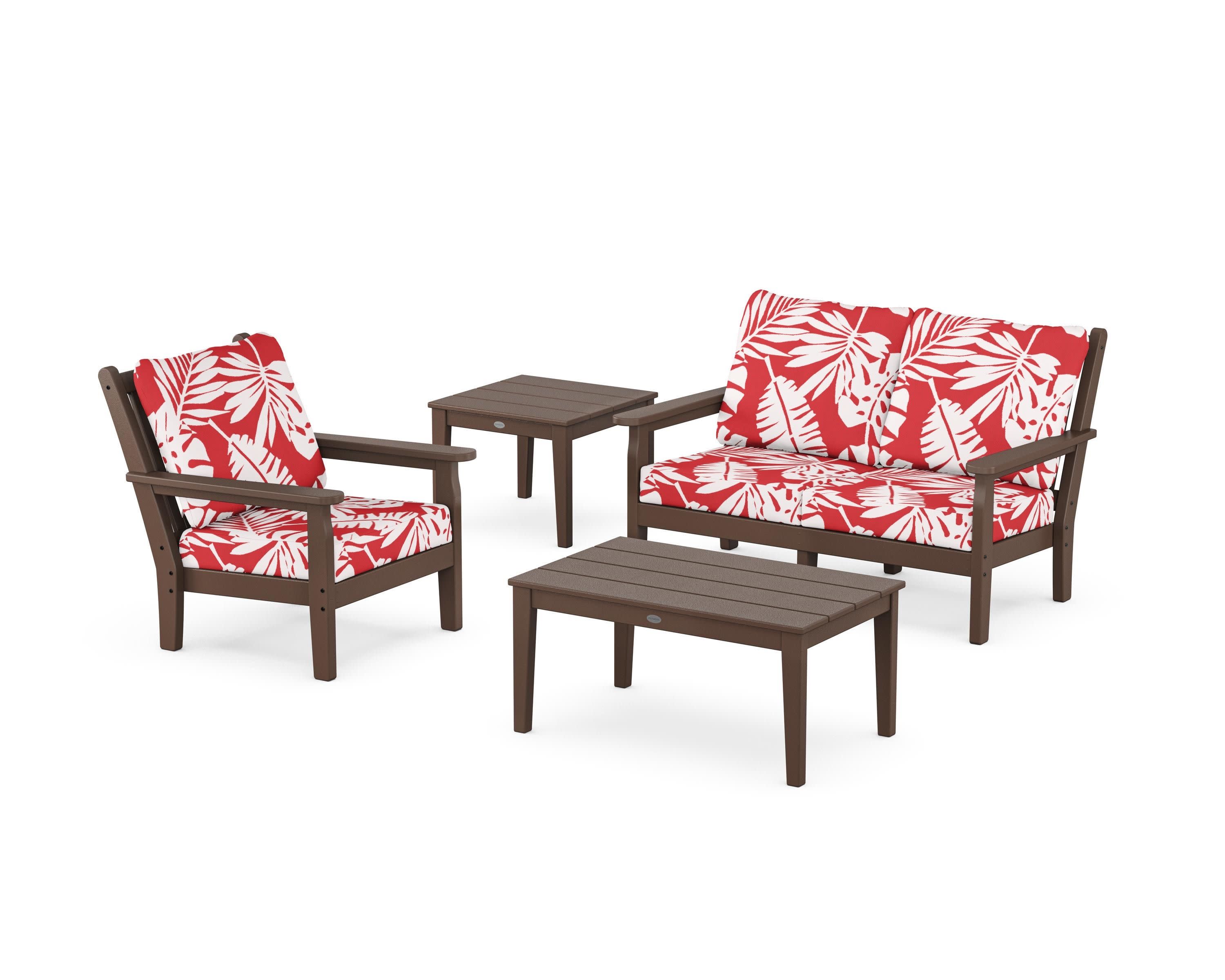 Chippendale 4-Piece Deep Seating Set in Mahogany / Leaf Crimson