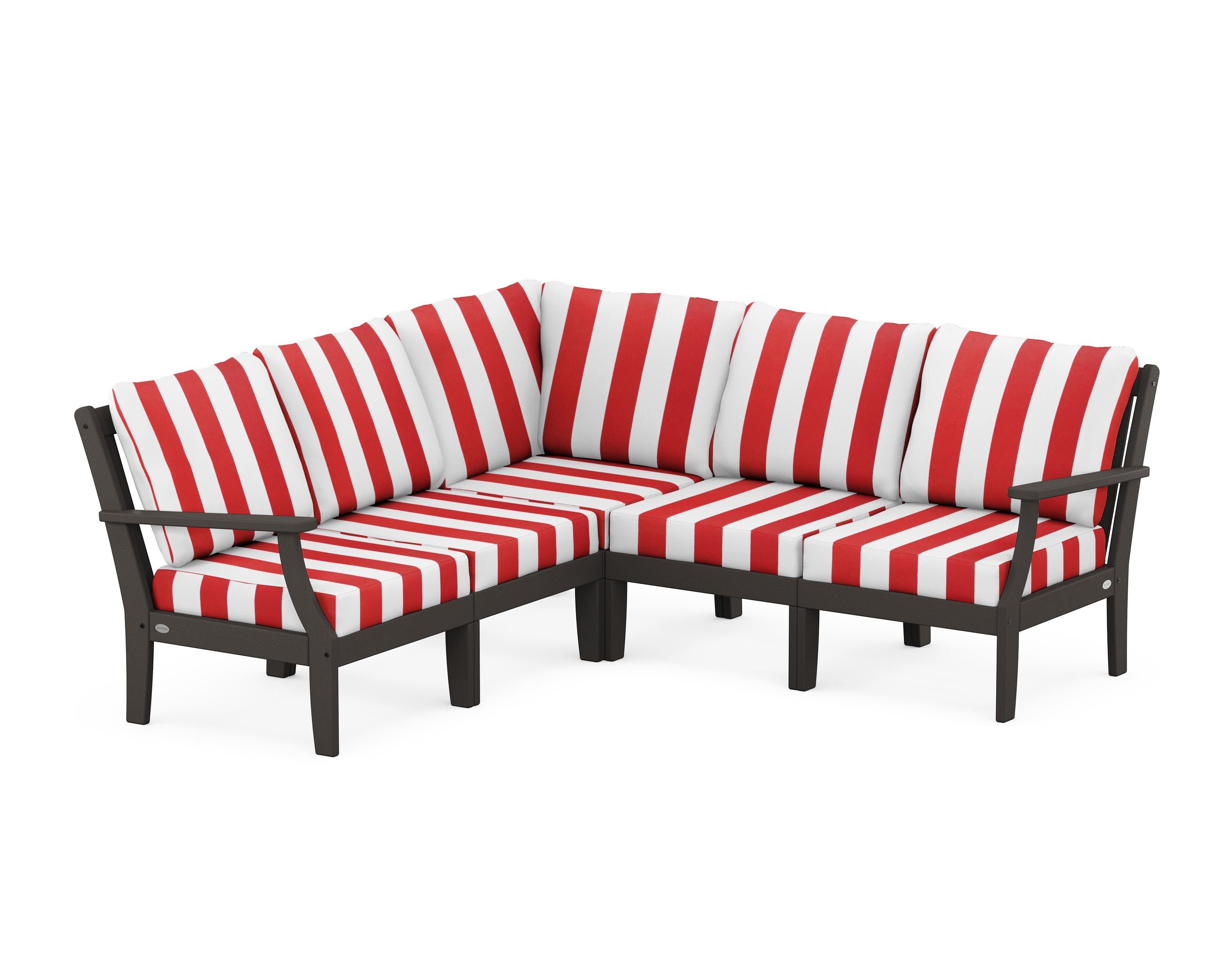Braxton Modular 5-Piece Deep Seating Set in Vintage Coffee / Cabana Stripe Crimson