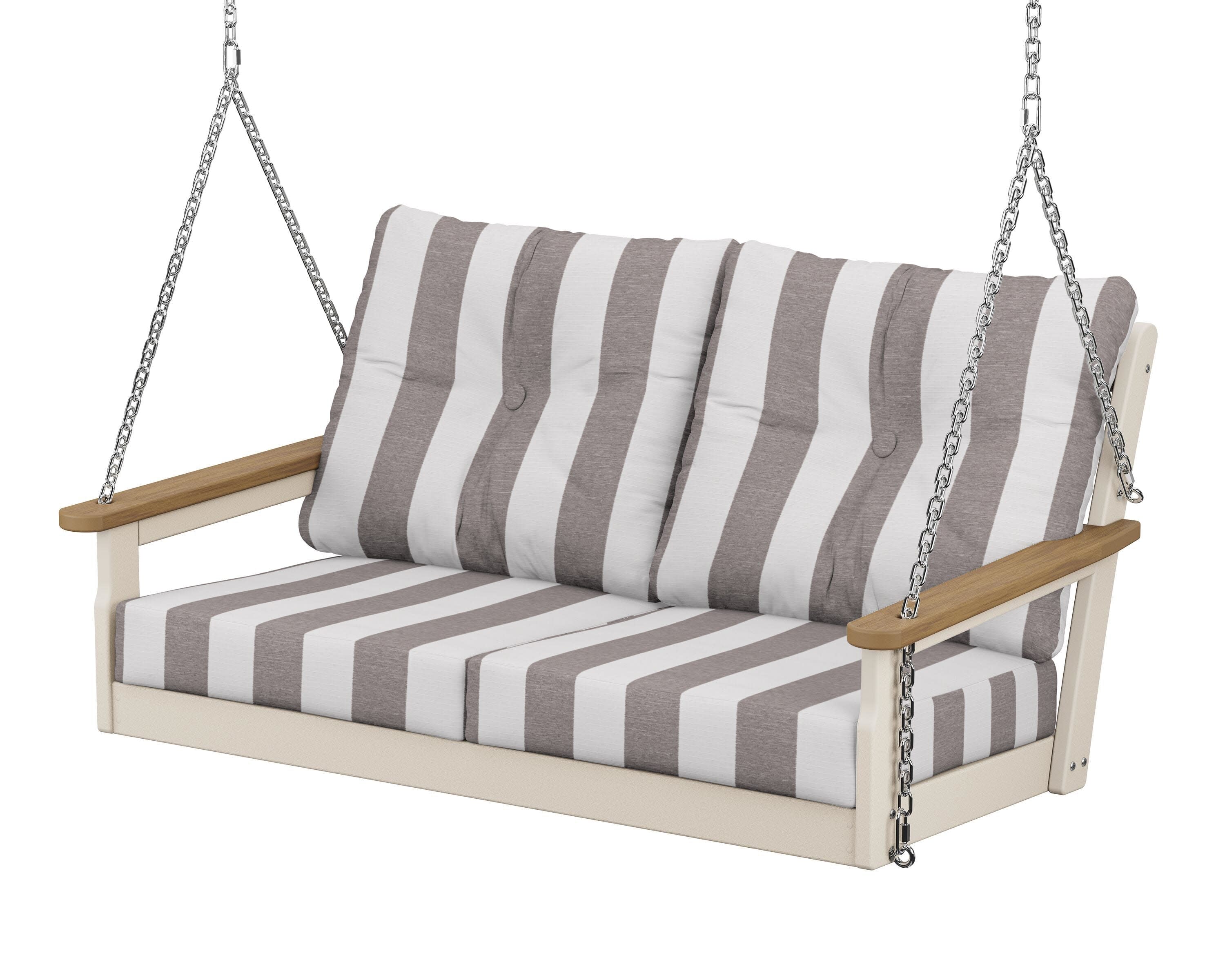 Vineyard Deep Seating Swing in Sand / Natural / Cabana Stripe Grey Mist