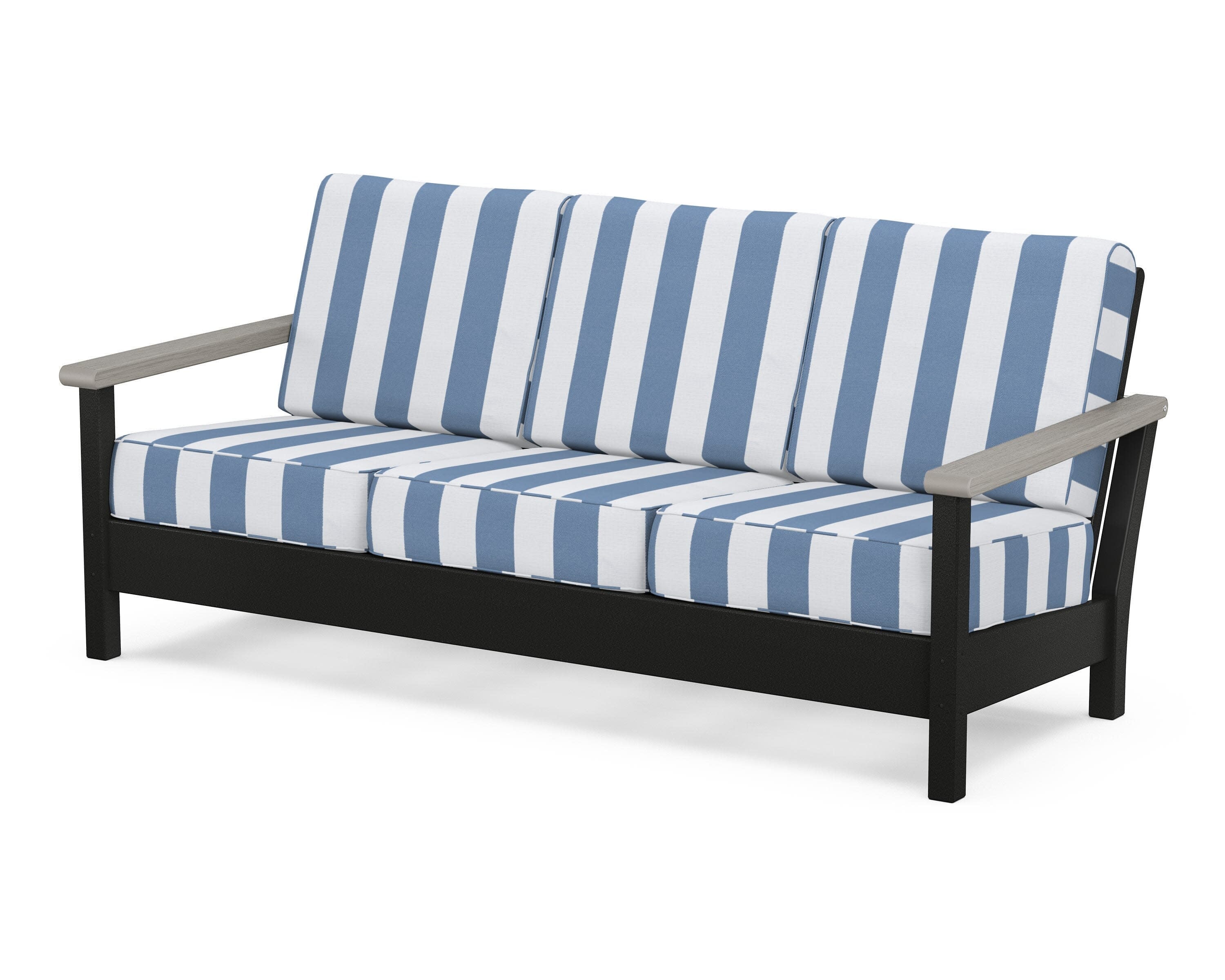 Harbour Deep Seating Sofa in Black / Driftwood / Cabana Stripe Sky Blue