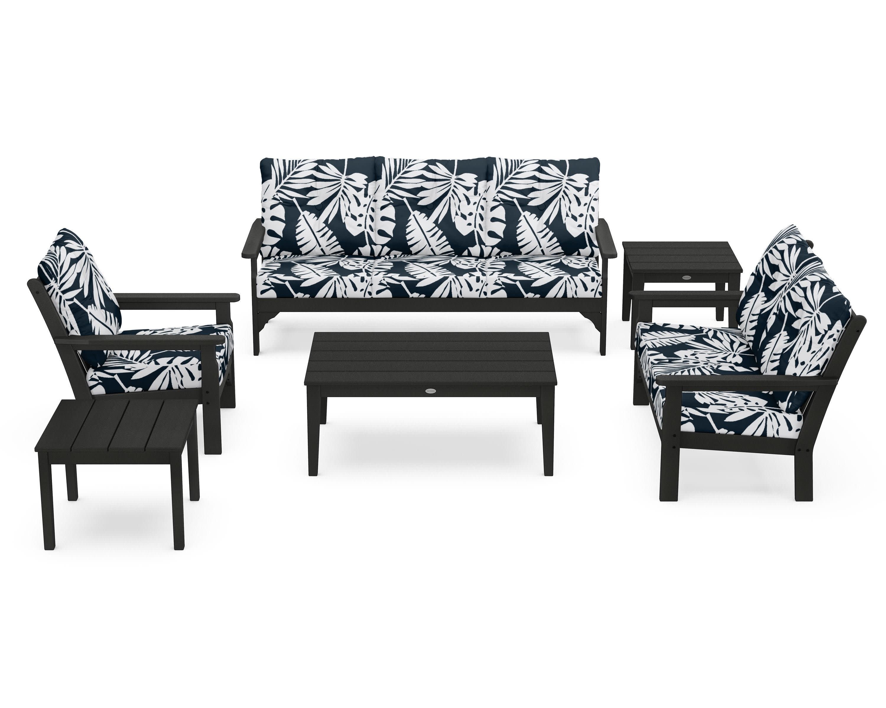 Vineyard 6-Piece Deep Seating Set in Green / Leaf Marine Indigo