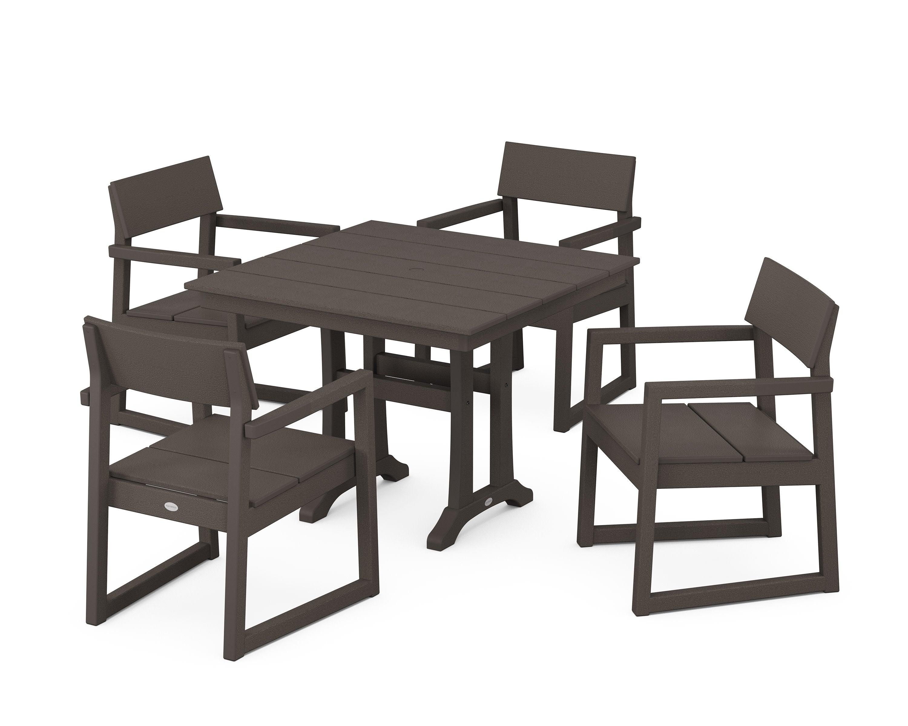 EDGE 5-Piece Farmhouse Dining Set With Trestle Legs in Vintage Coffee