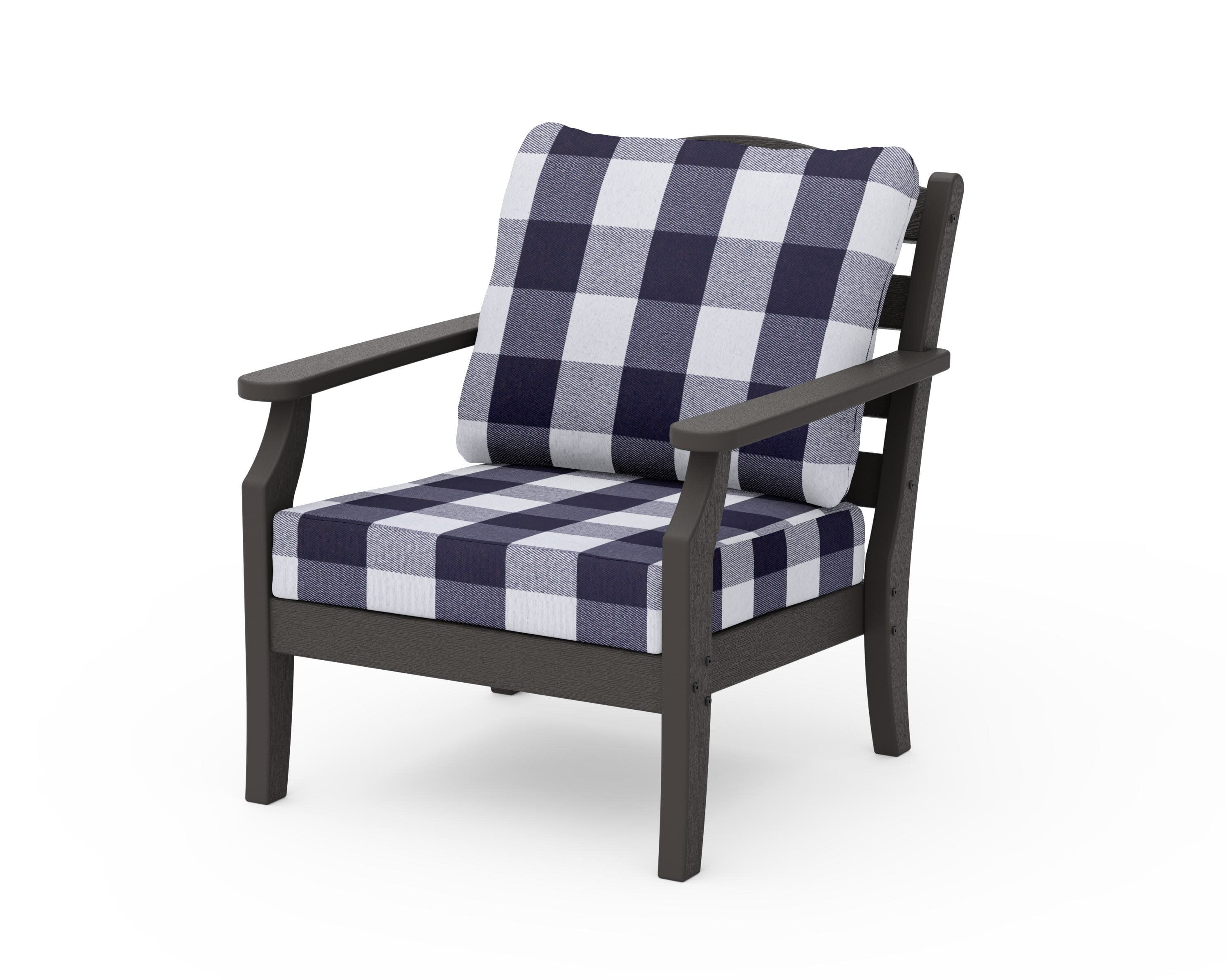 Savannah Deep Seating Chair in Vintage Coffee / Buffalo Plaid Navy