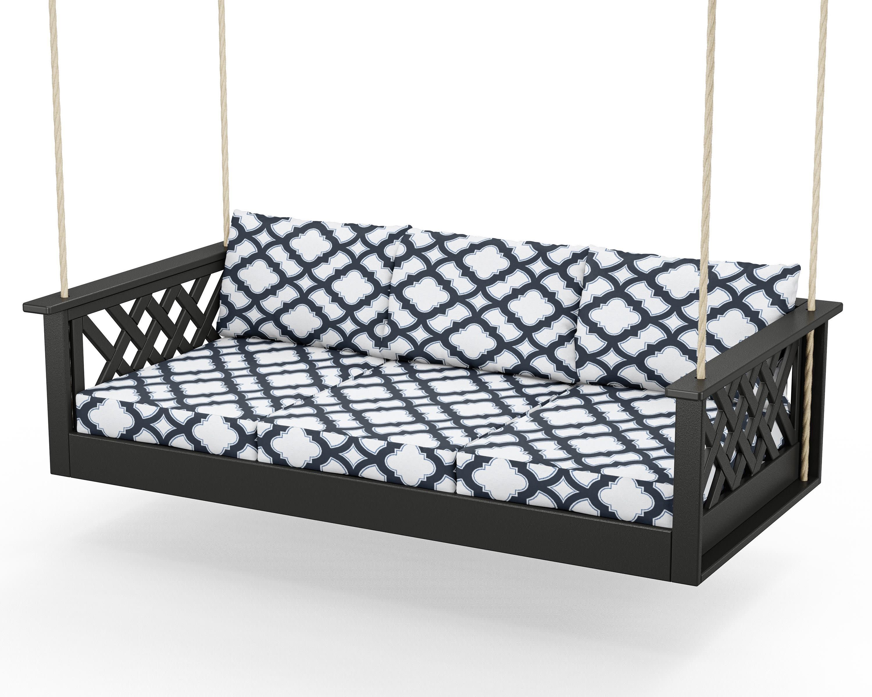 Wovendale Daybed Swing in Black / Trellis Marine Indigo