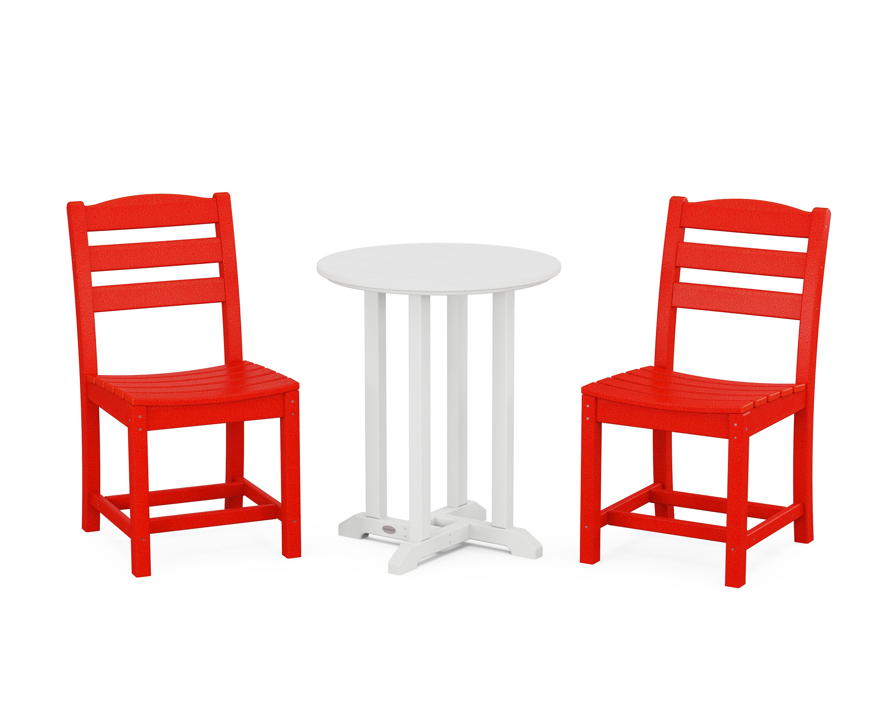 La Casa Caf Side Chair 3-Piece Round Bistro Dining Set in Sunset Red / White
