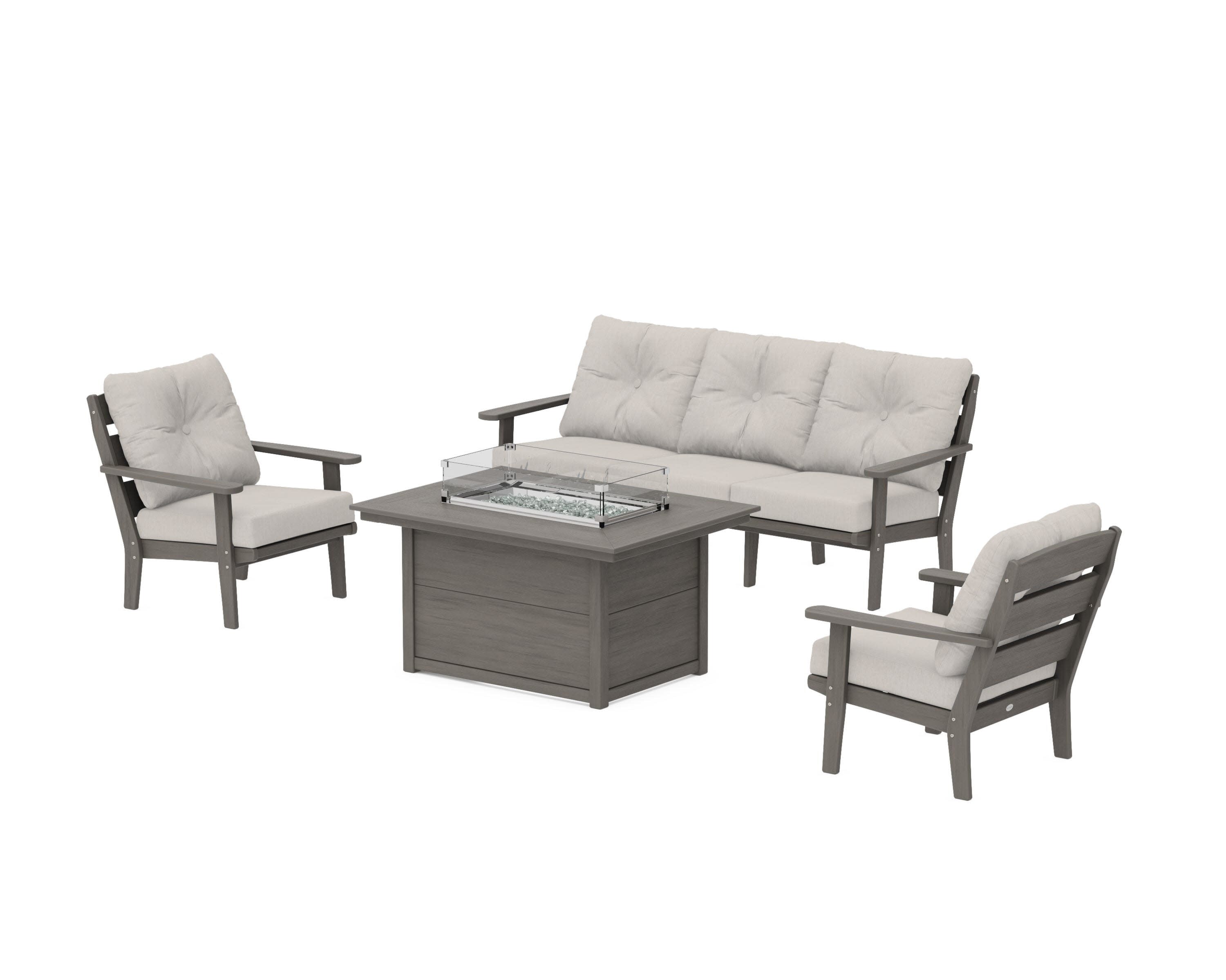 Lakeside Deep Seating Fire Pit Table Set in Driftwood / Cast Ash