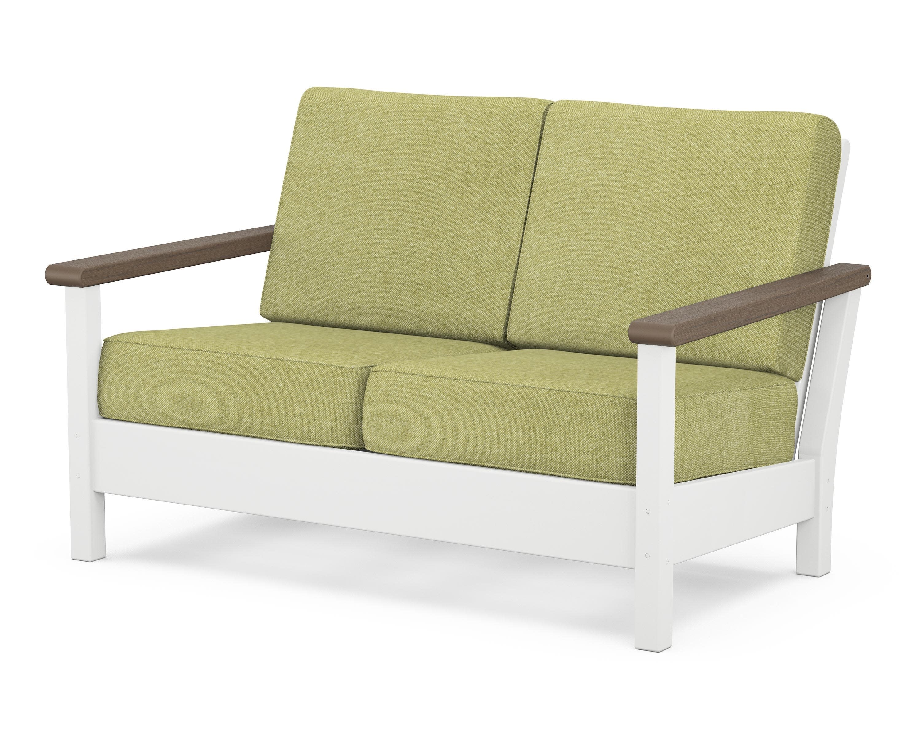 Harbour Deep Seating Loveseat in White / Kona / Chartreuse Boucle