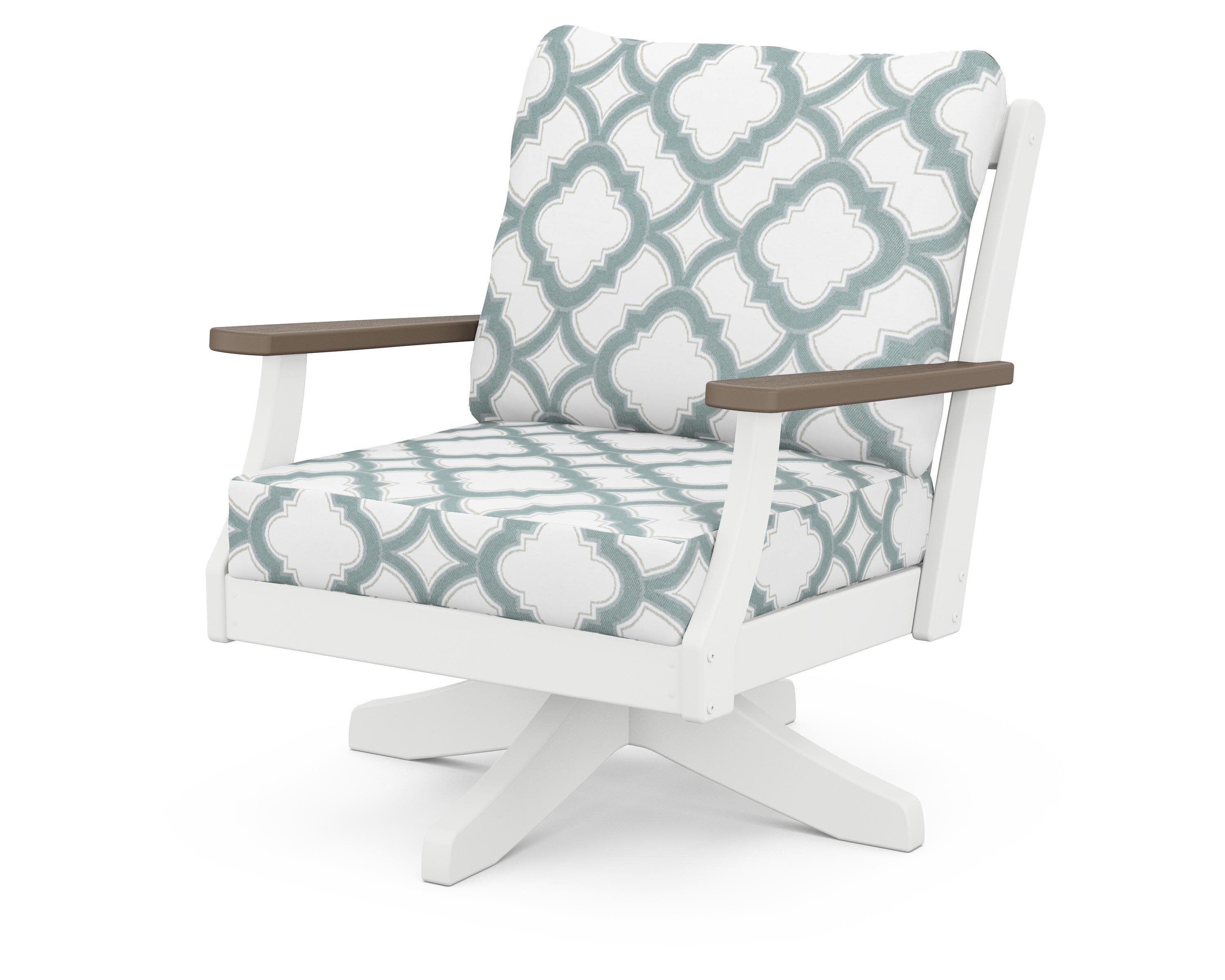 Braxton Deep Seating Swivel Chair in White / Kona / Trellis Glacier Spa