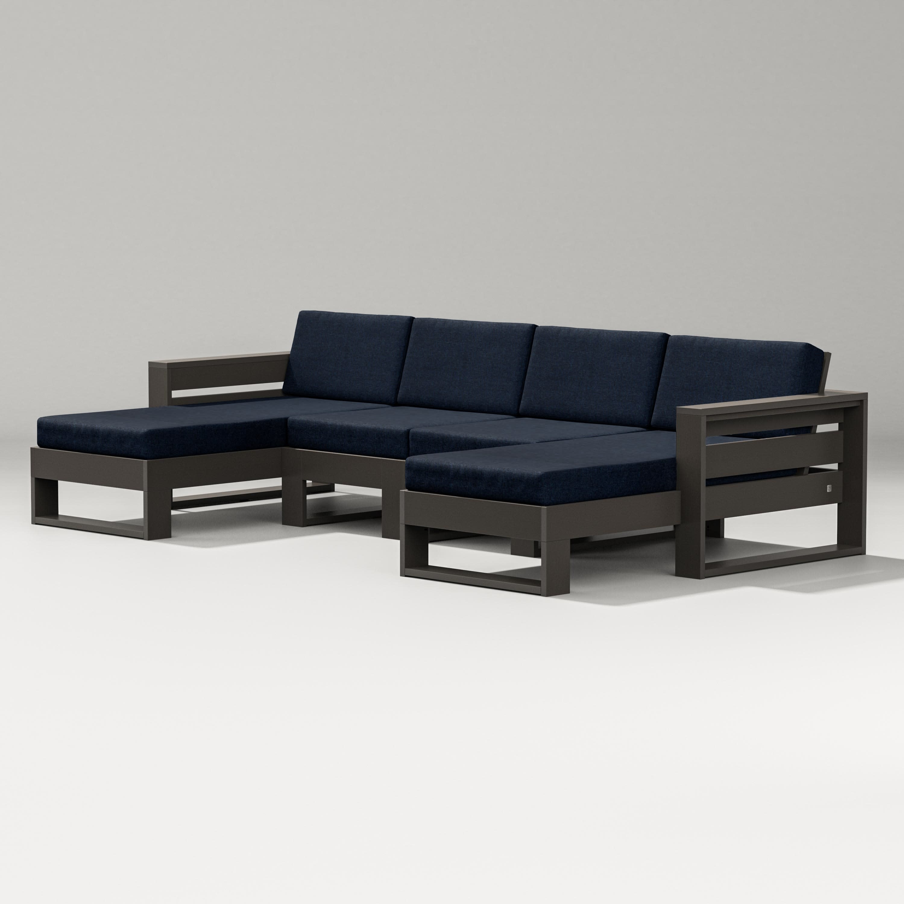 Latitude Double Chaise Sectional in Vintage Coffee / Marine Indigo
