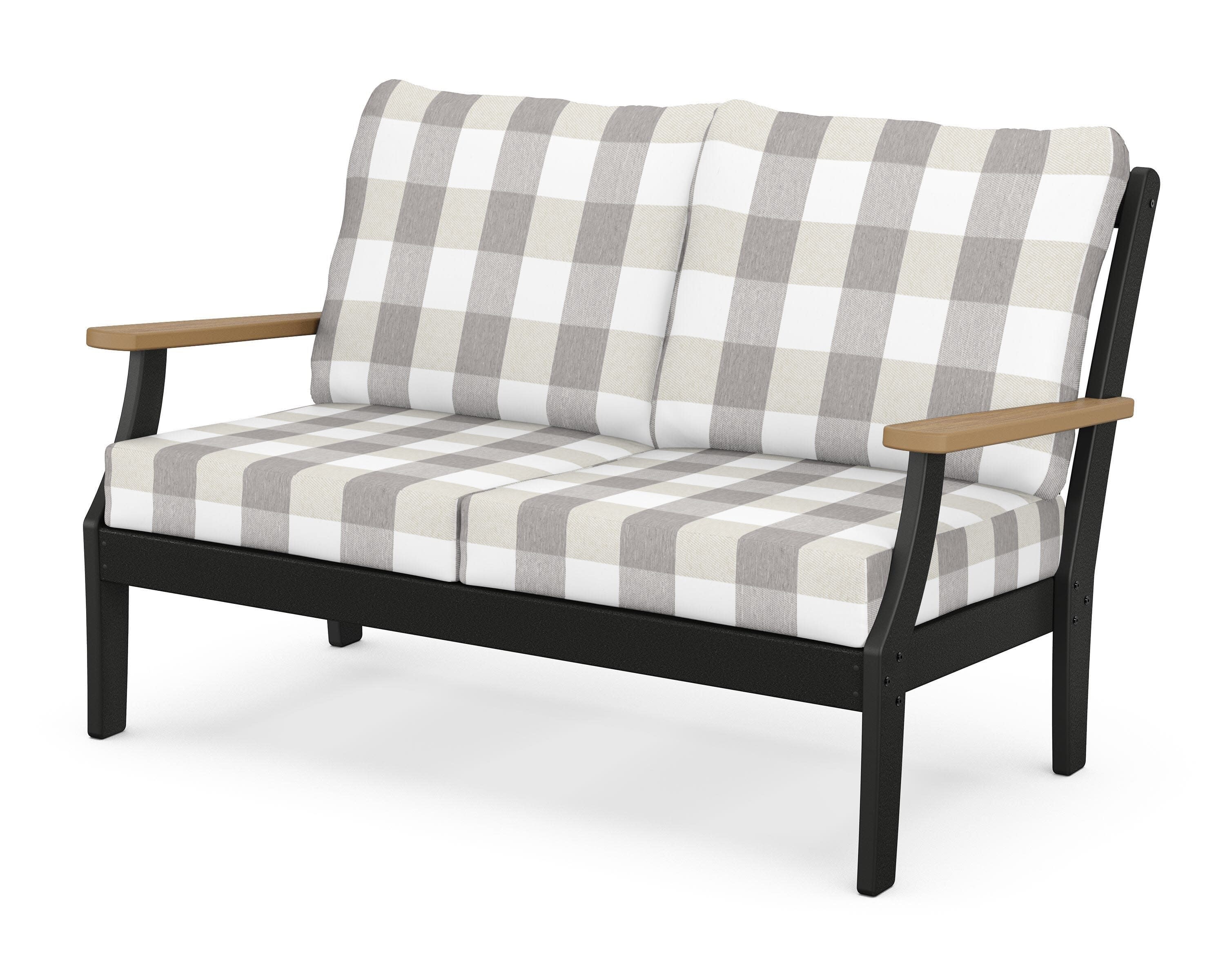 Braxton Deep Seating Loveseat in Black / Natural / Buffalo Plaid Grey Mist