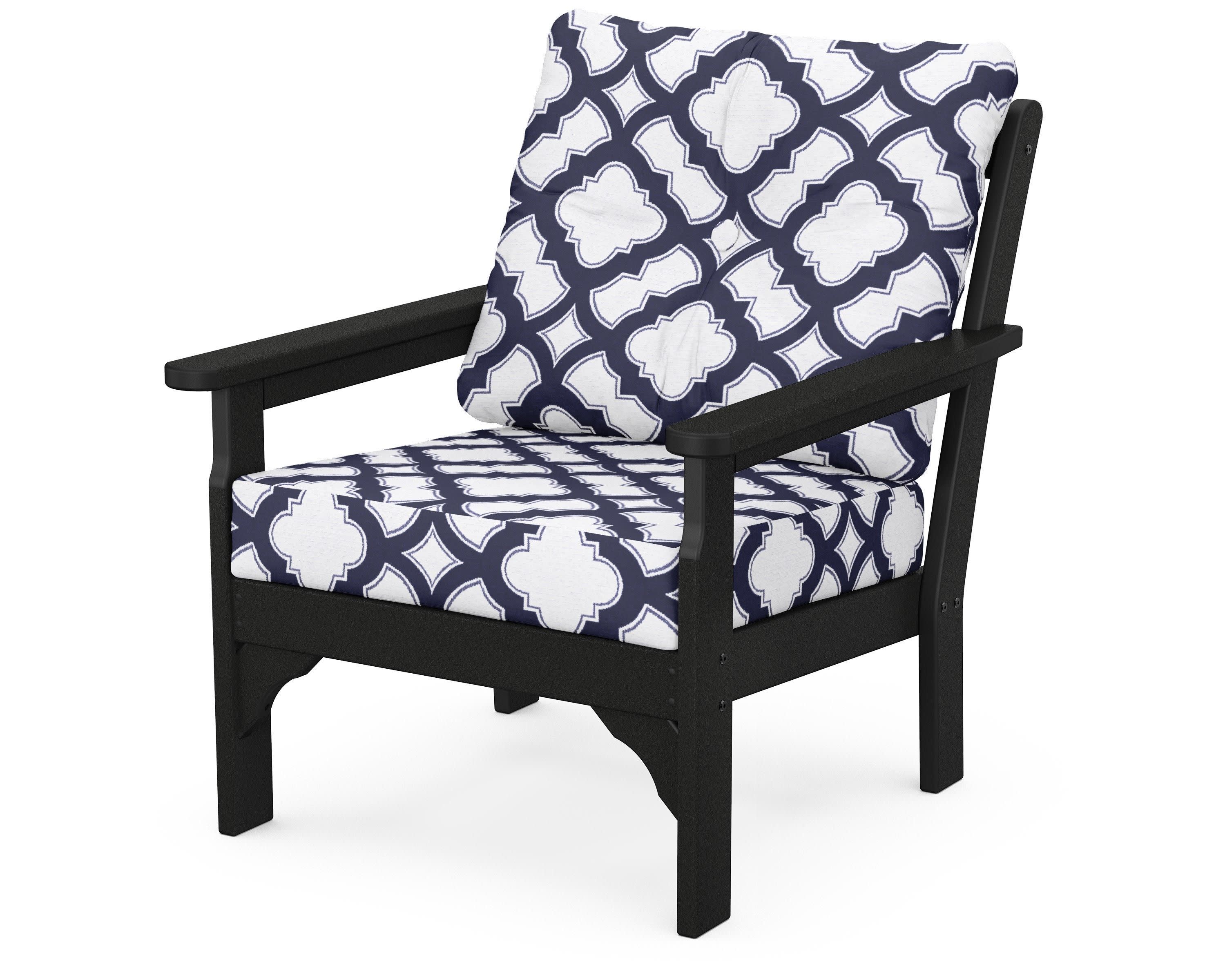 Vineyard Deep Seating Chair in Black / Trellis Navy