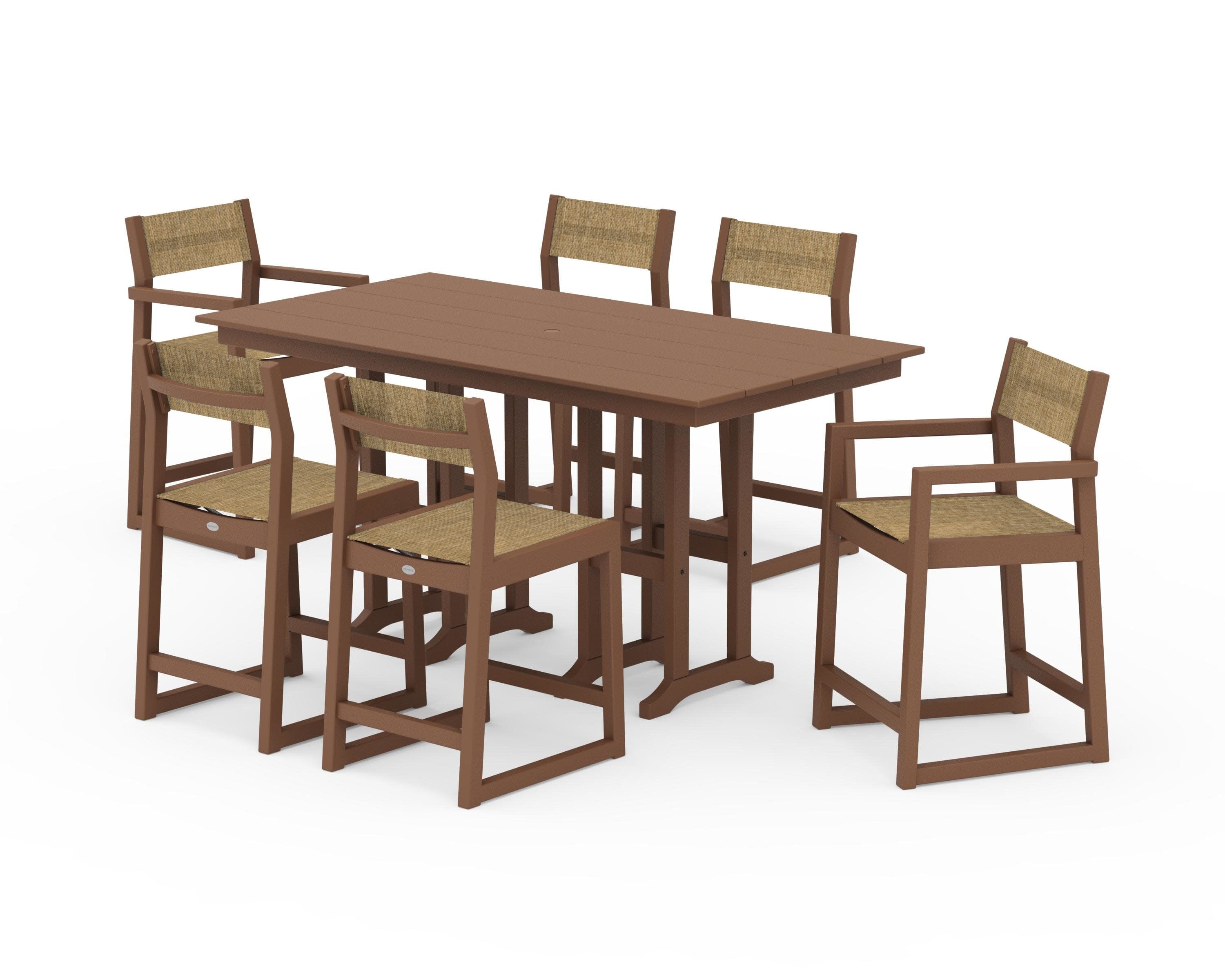EDGE Sling 7-Piece Farmhouse Counter Set in Teak / Burlap Sling