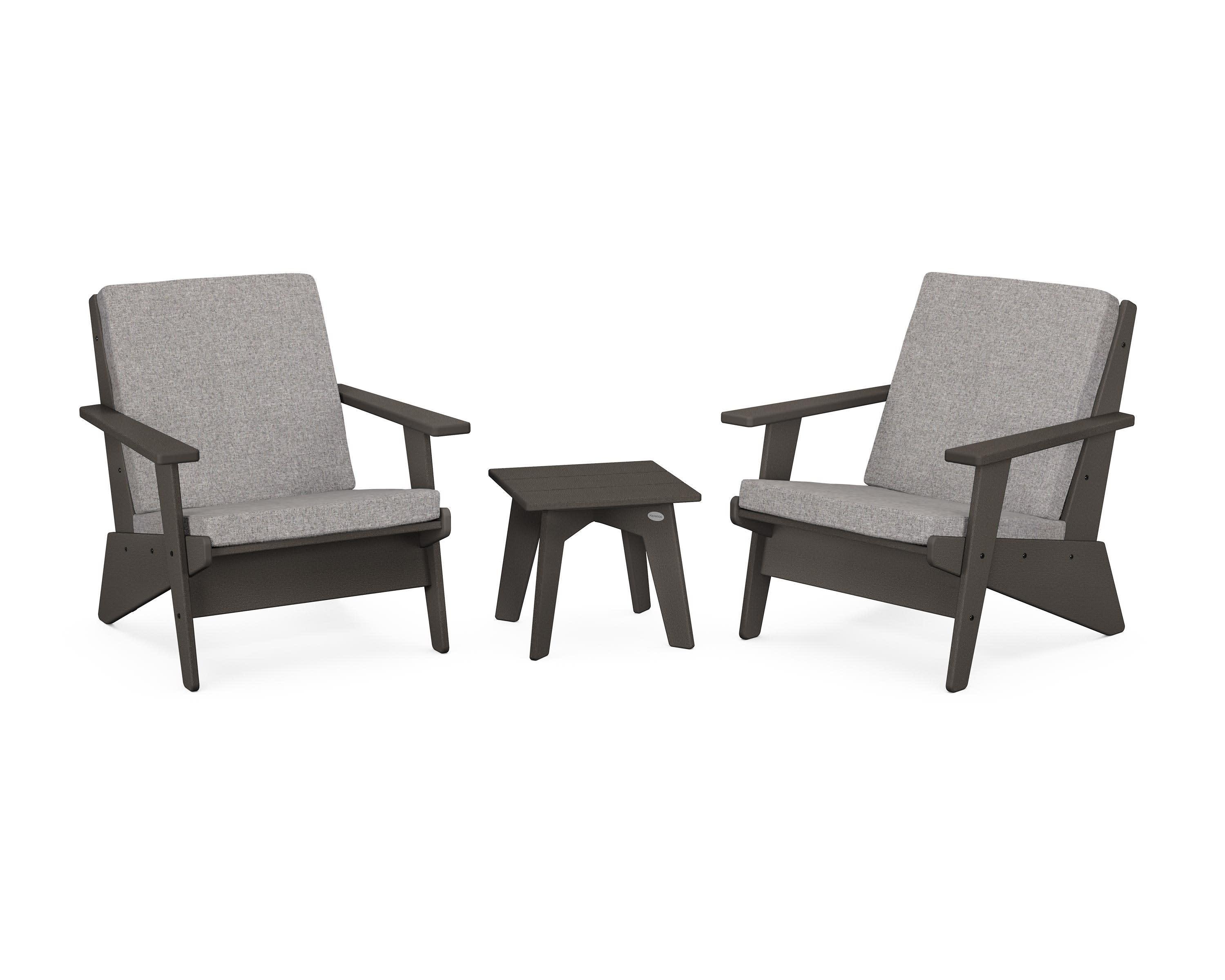 Riviera Modern Lounge 3-Piece Set in Vintage Coffee / Grey Mist